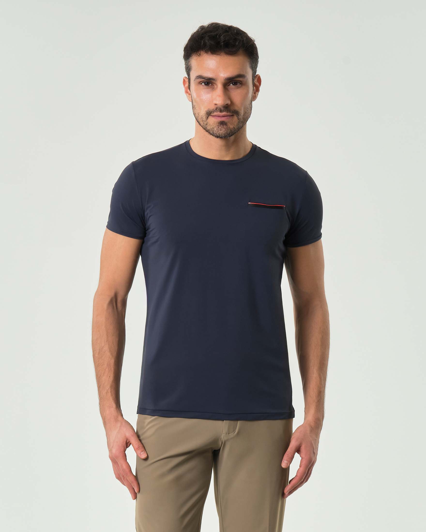 T-shirt blu indaco R.R.D. Oxford Pocket Shirty in tessuto tecnico stretch con taschino a filo sul petto