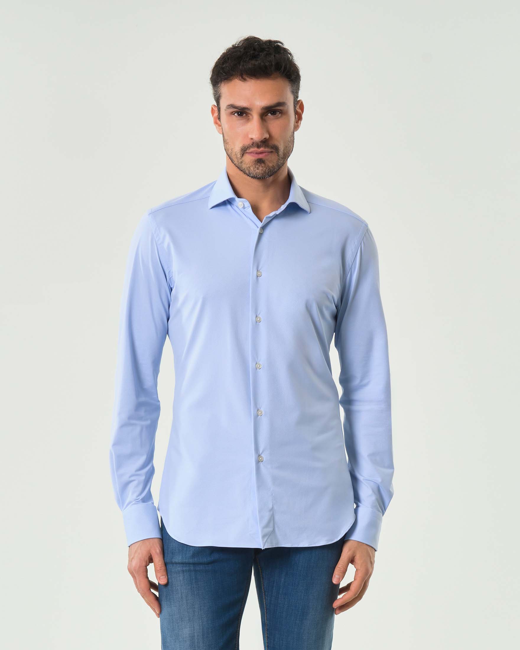 Camicia azzurra micro armatura in tessuto tecnico active tailor fit