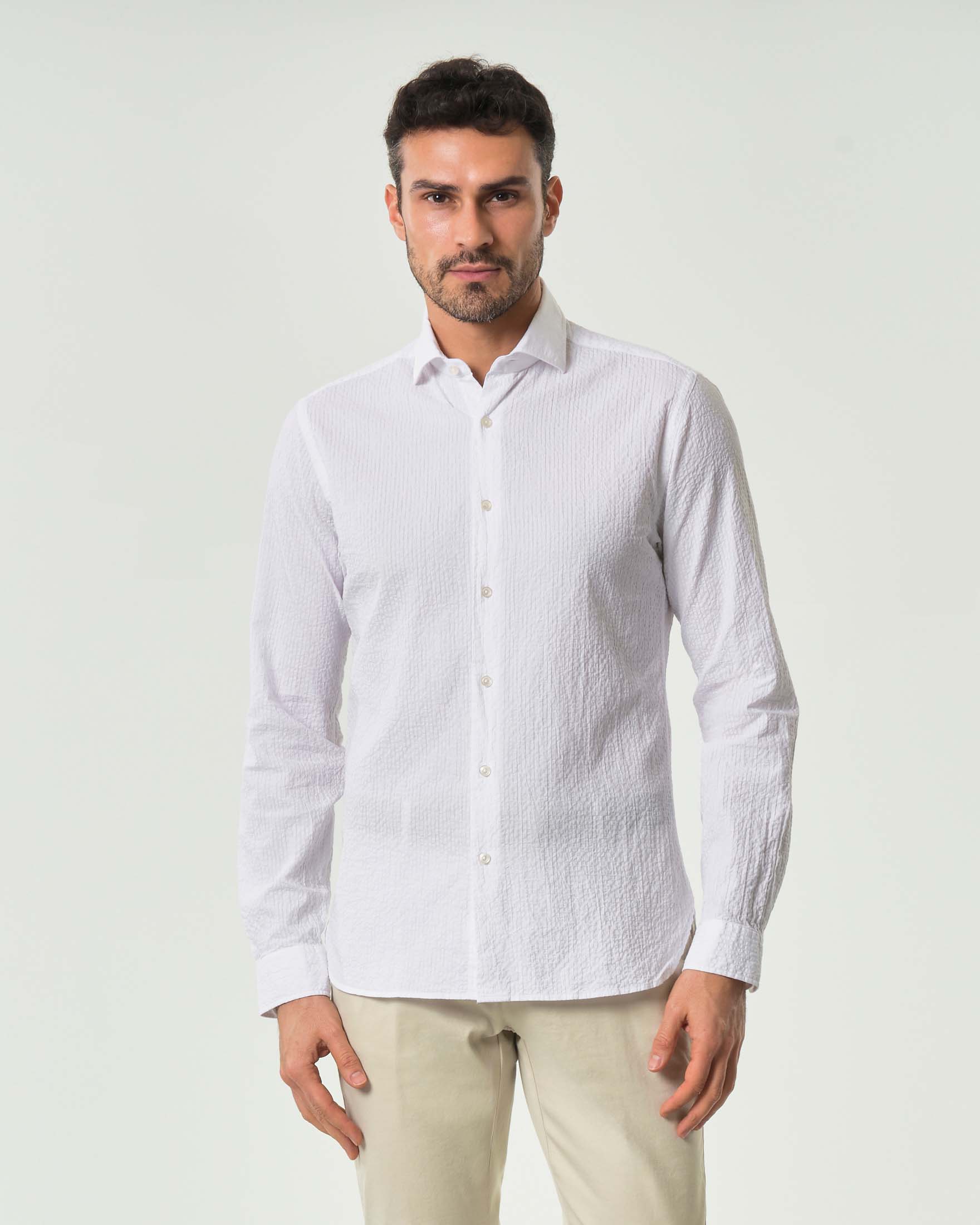 Camicia Xacus bianca in seersucker di puro cotone