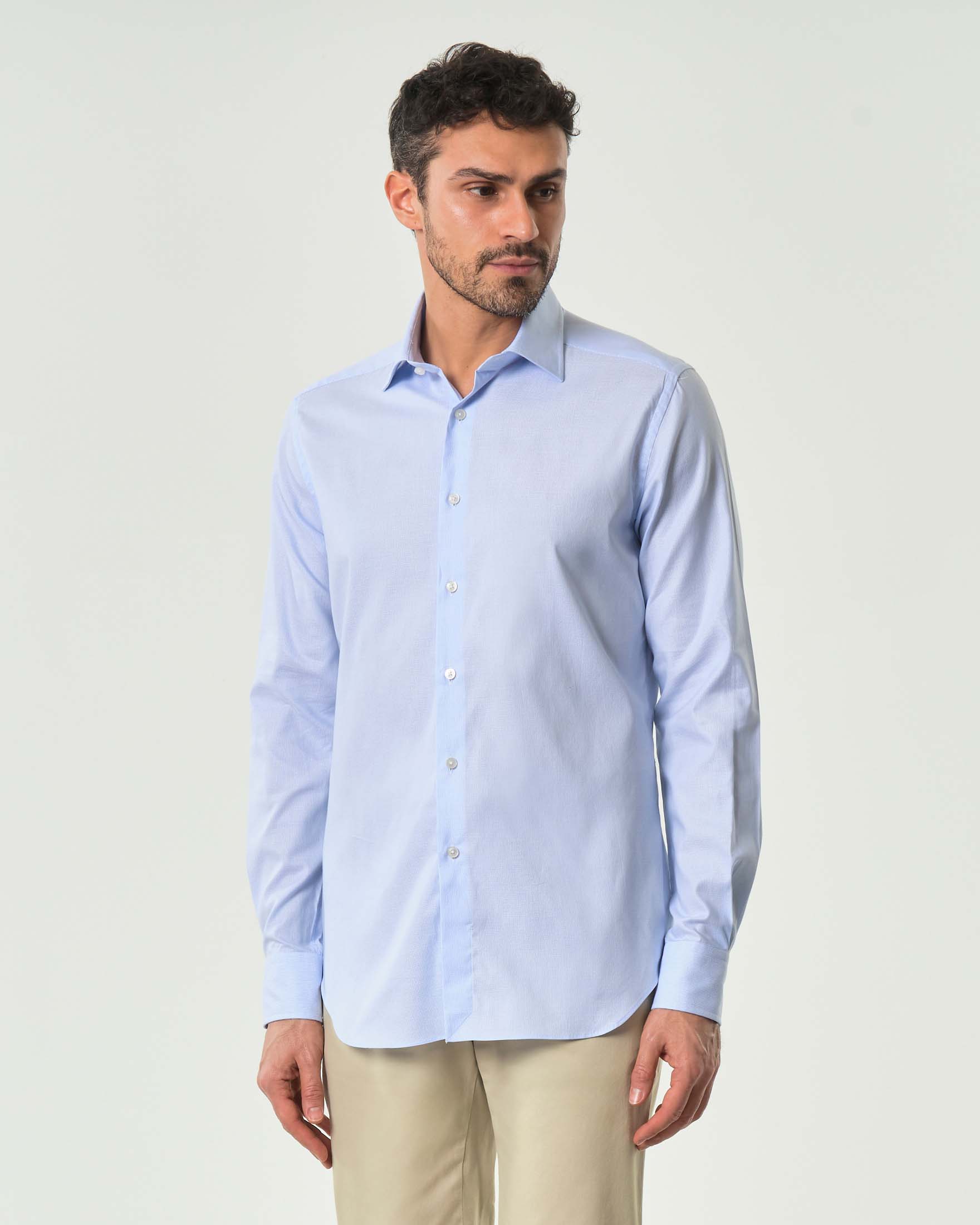 Camicia azzura micro fantasia in puro cotone tailor fit image