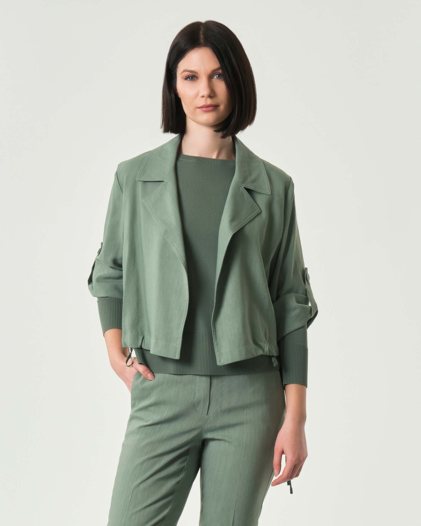 Shacket cropped color salvia Marella Monochrome in misto lino