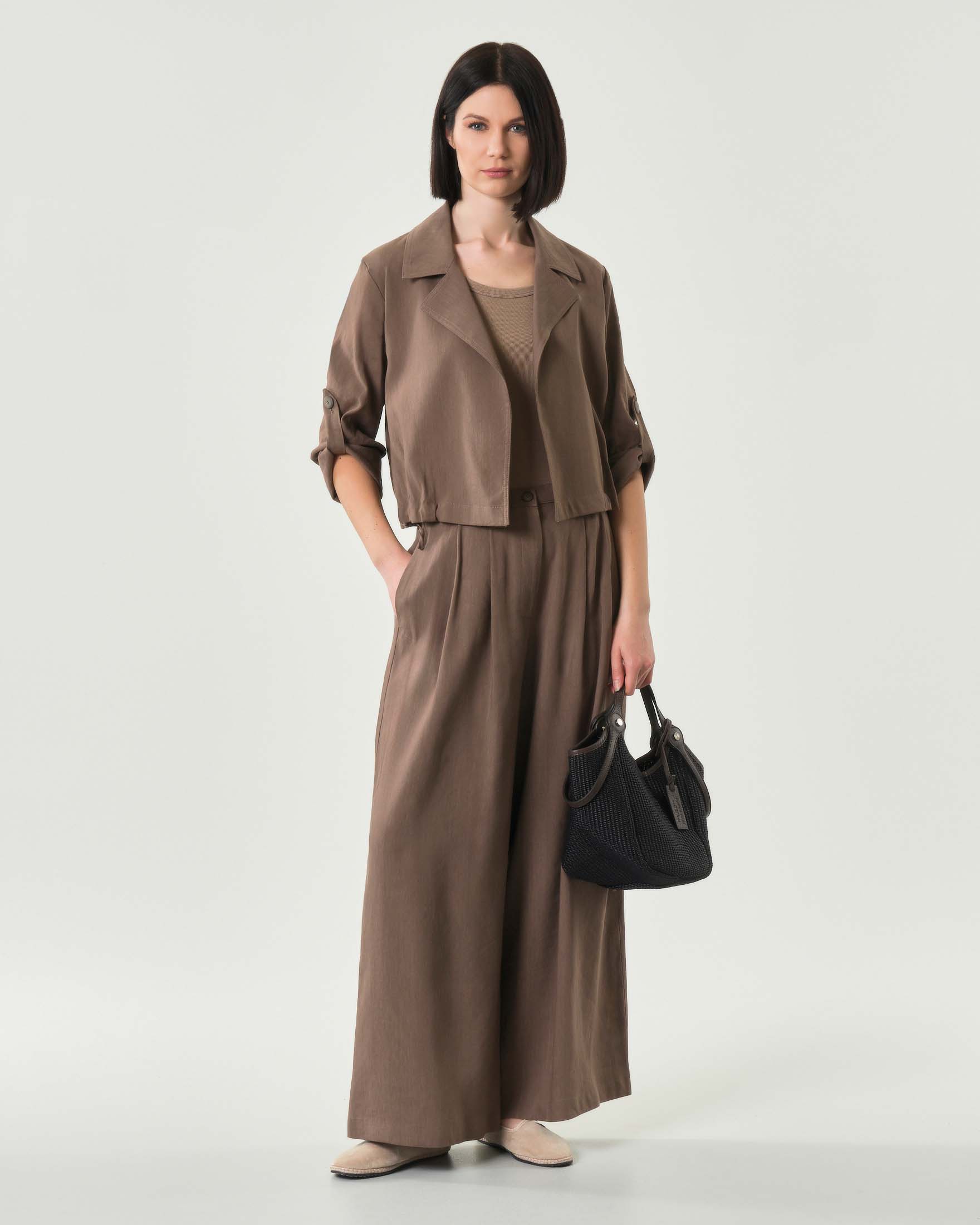 Pantaloni wide nocciola Monochrome in misto lino