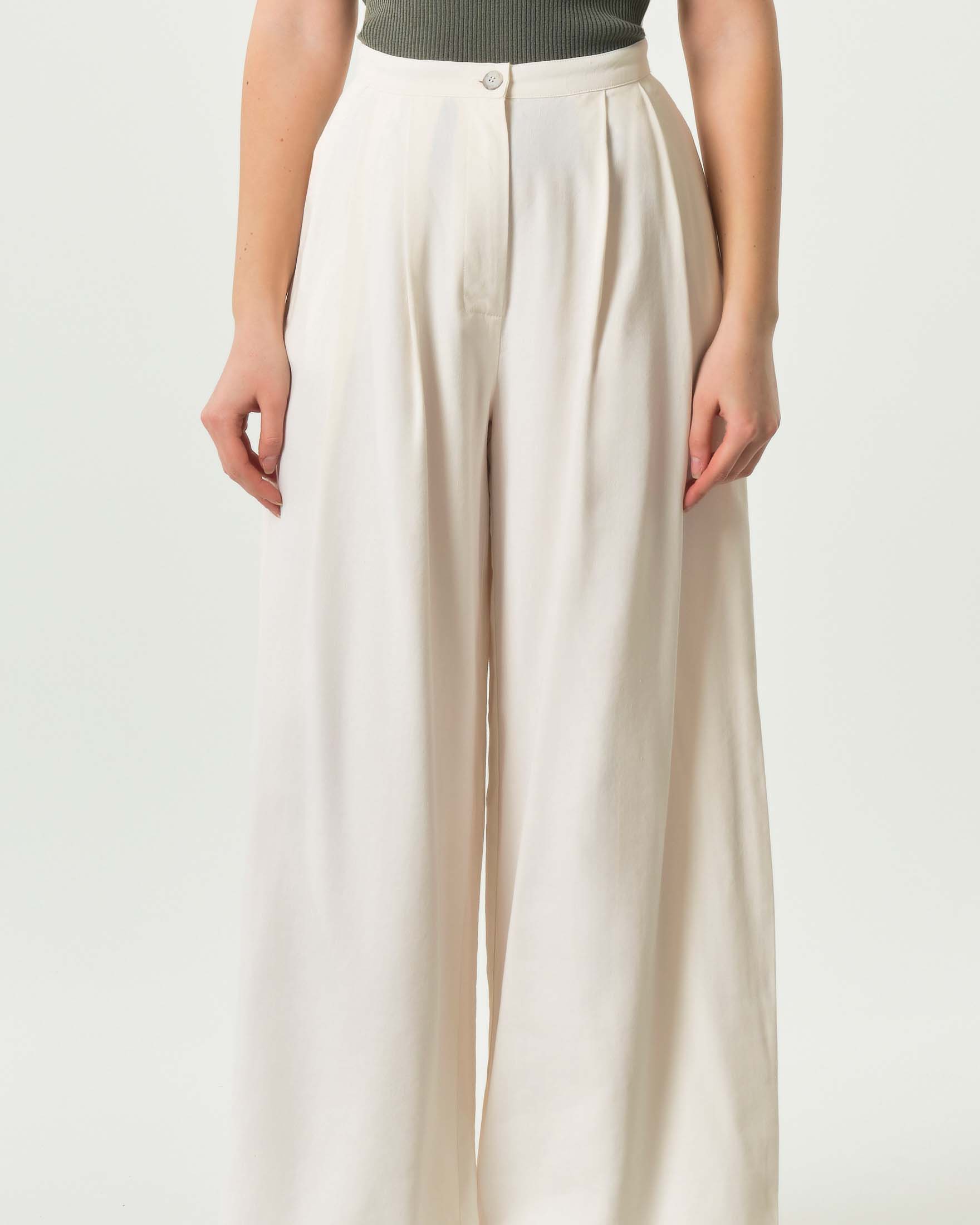 Pantaloni wide bianchi Marella Monochrome in misto lino image