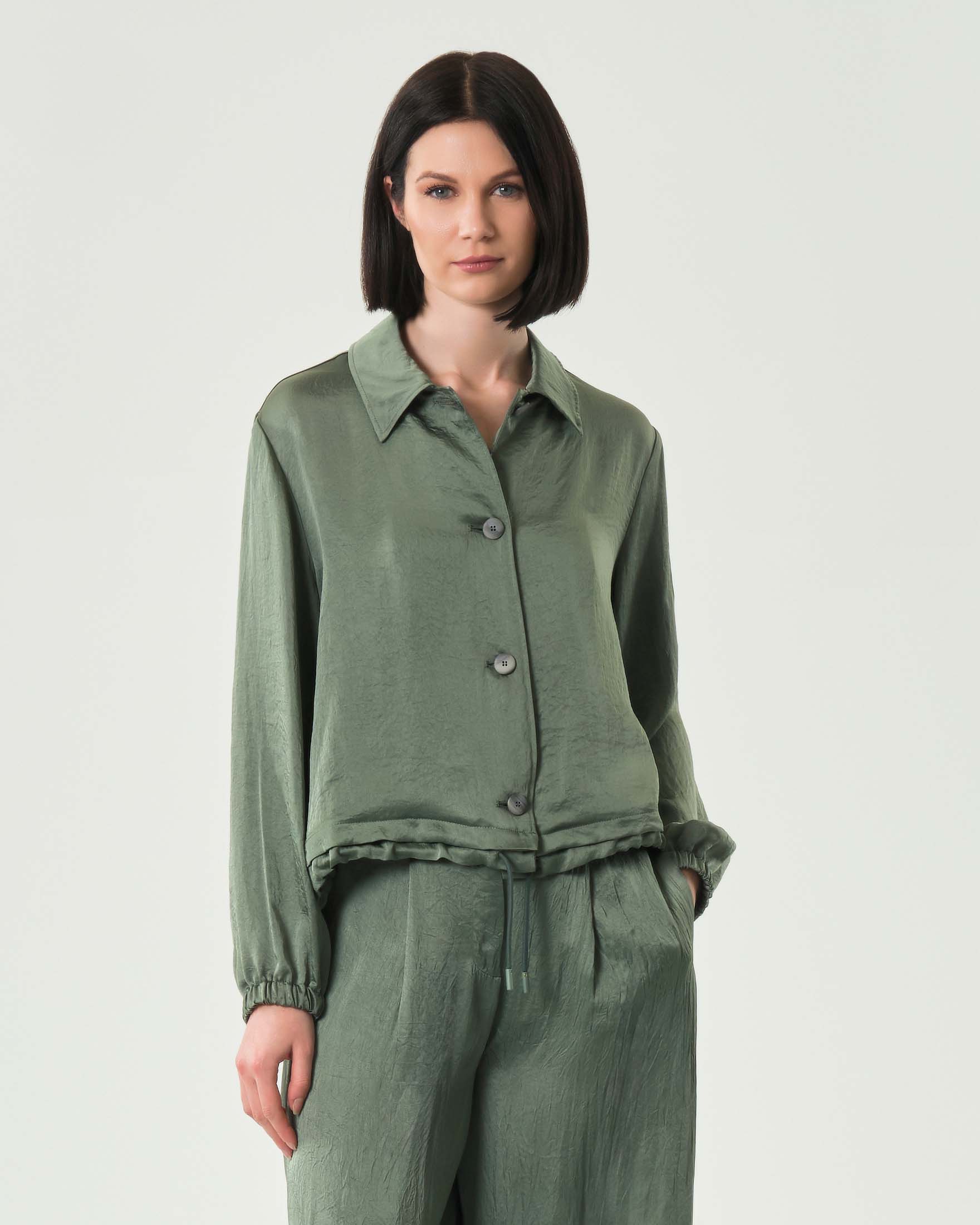 Shacket verde salvia Marella Monochrome regolabile in vita con coulisse