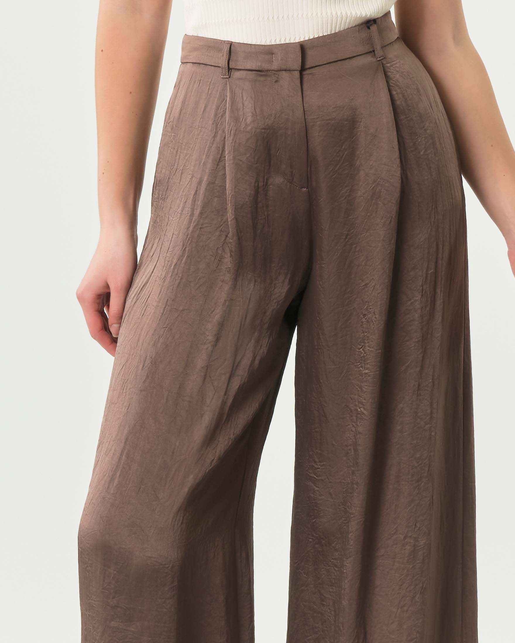 Pantaloni wide nocciola Marella Monochrome dalla vestibilità fluida in tessuto effetto crinckle image