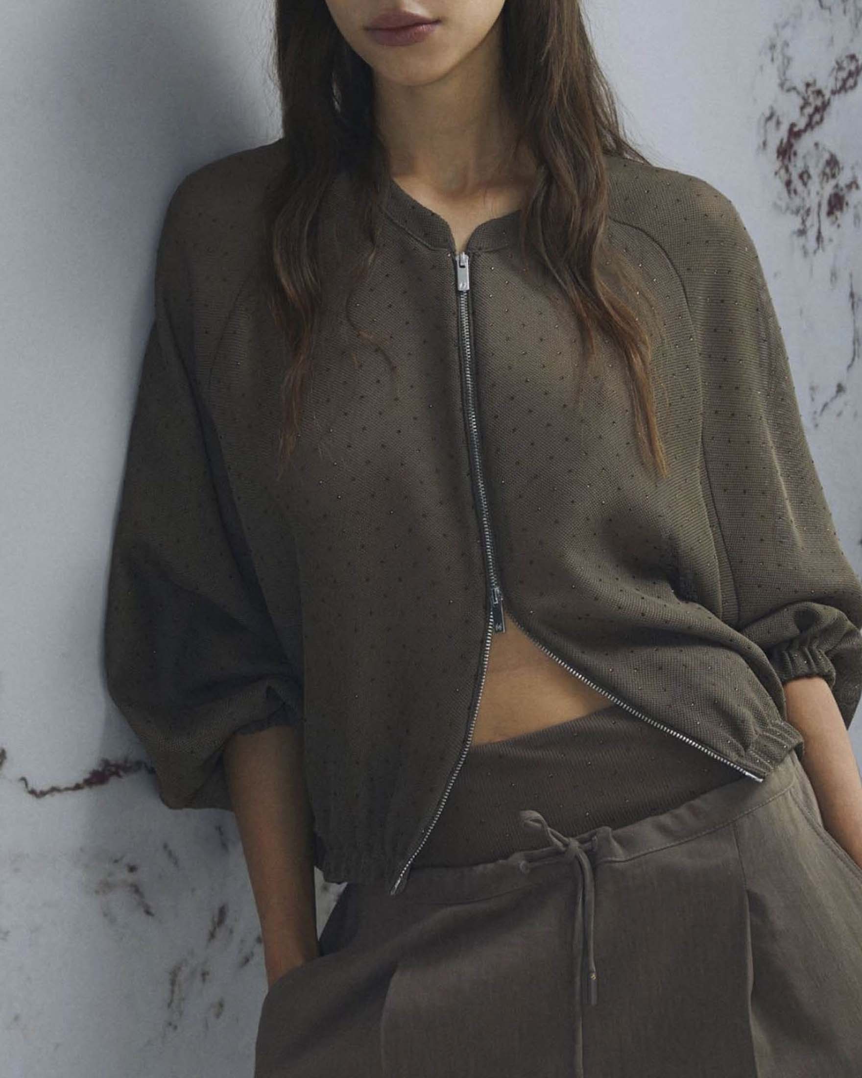 Bomber nocciola Marella Monochrome oversize con applicazione di strass all over