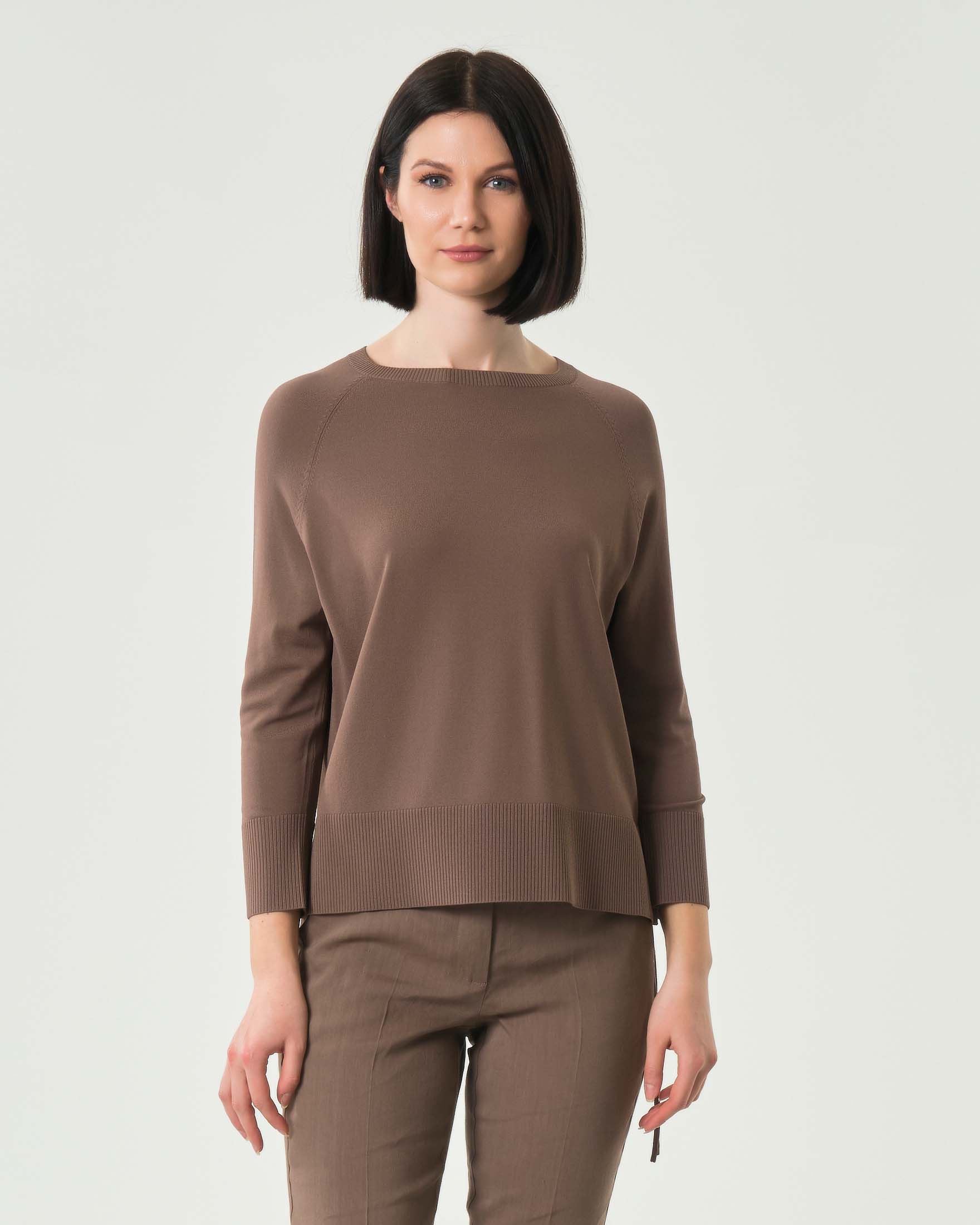 Maglia marrone Marella Monochrome in viscosa elasticizzata con coulisse sul fianco sinistro