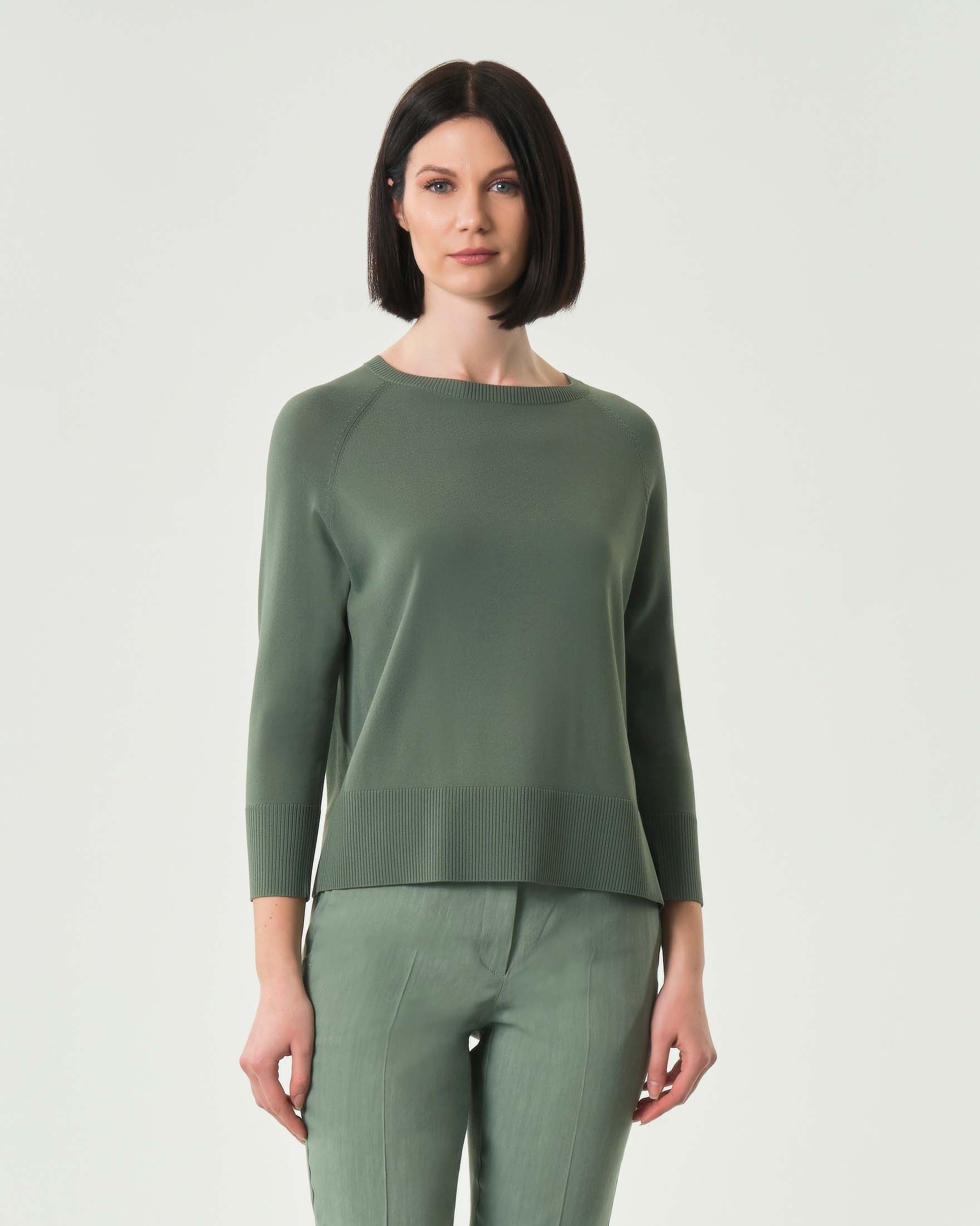 Maglia verde salvia Marella Monochrome in viscosa elasticizzata con coulisse sul fianco sinistro