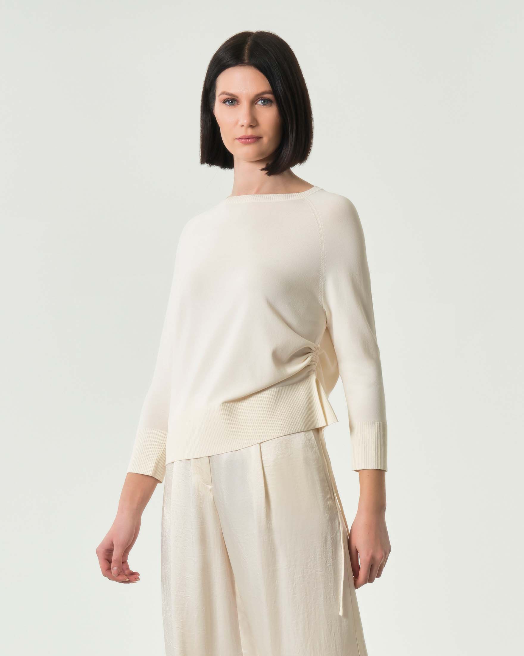 Maglia bianca Marella Monochrome in viscosa elasticizzata con coulisse sul fianco sinistro