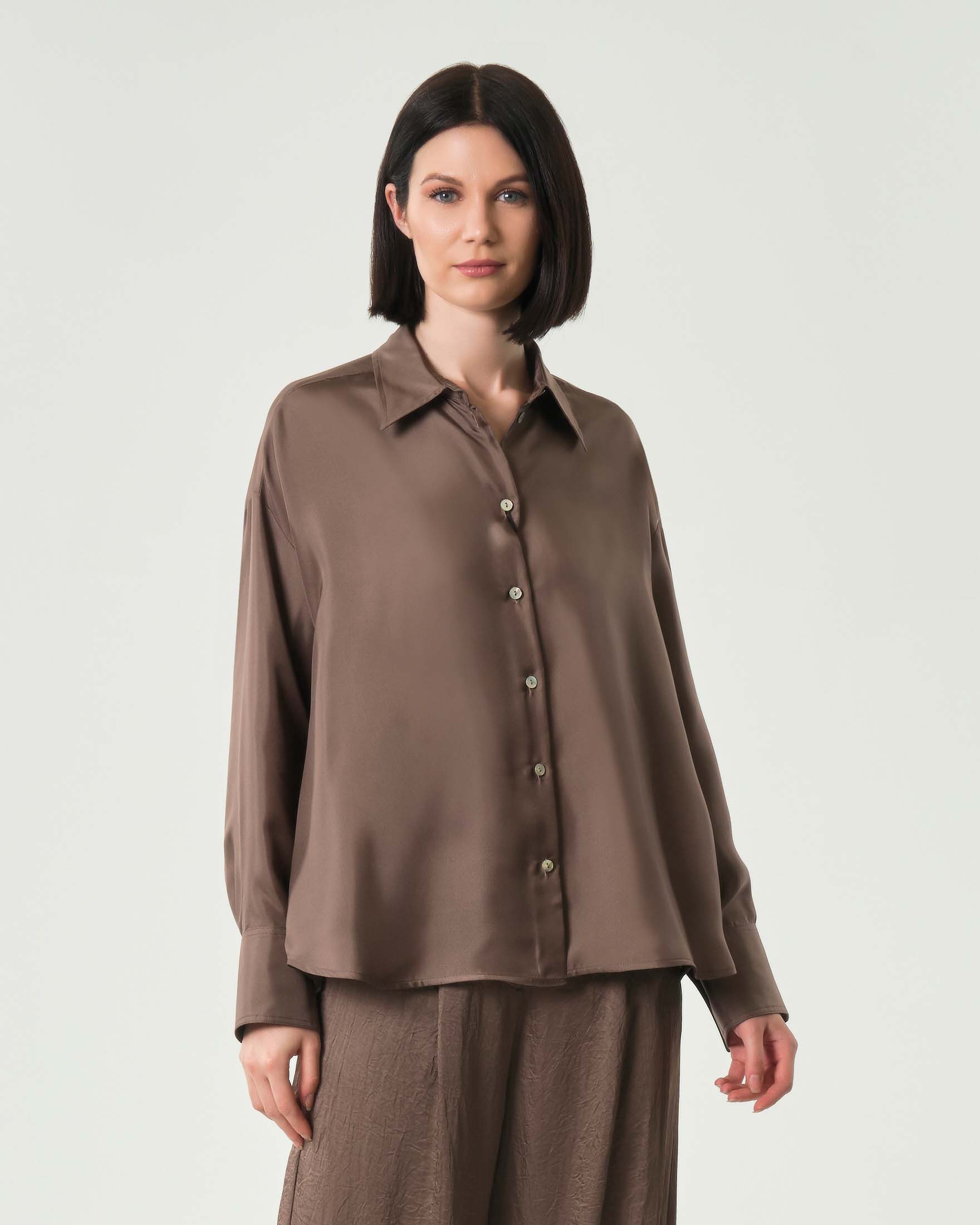 Camicia marrone Monochrome in twill di seta
