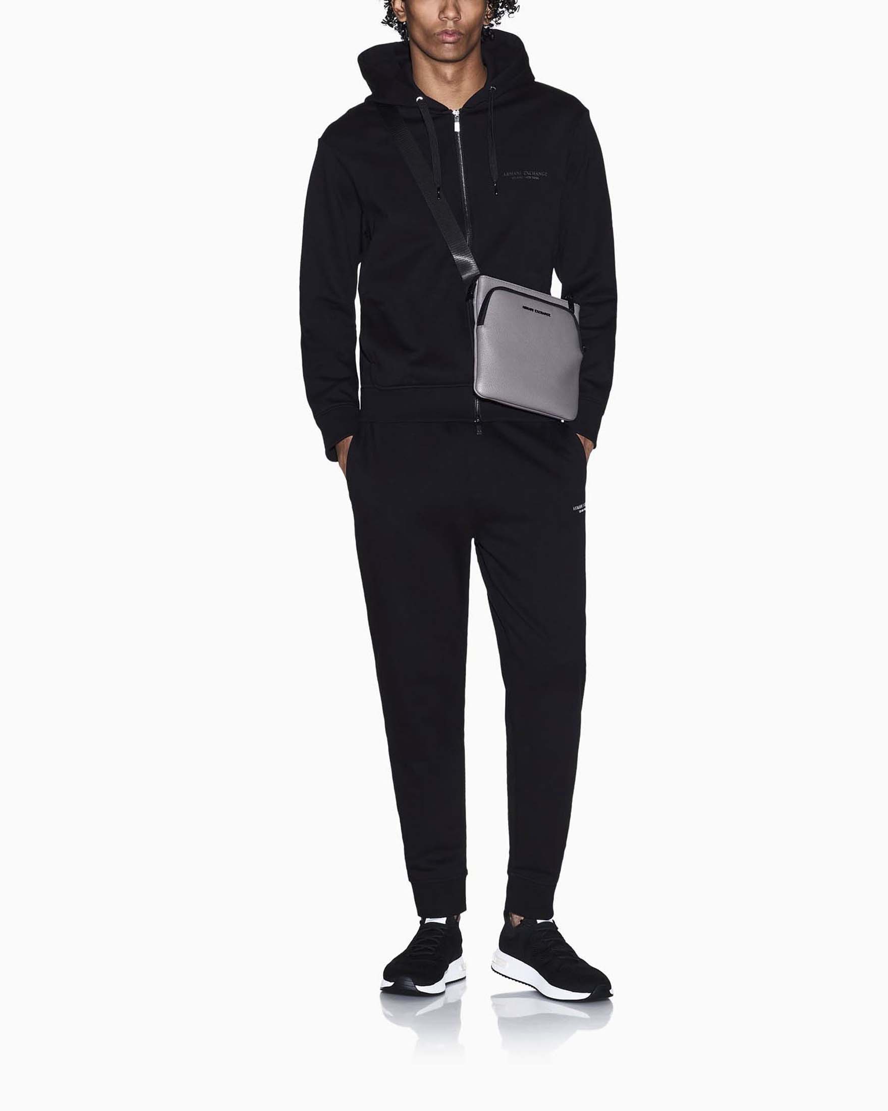 Felpa Armani Exchange nera in cotone con cappuccio e chiusura zip