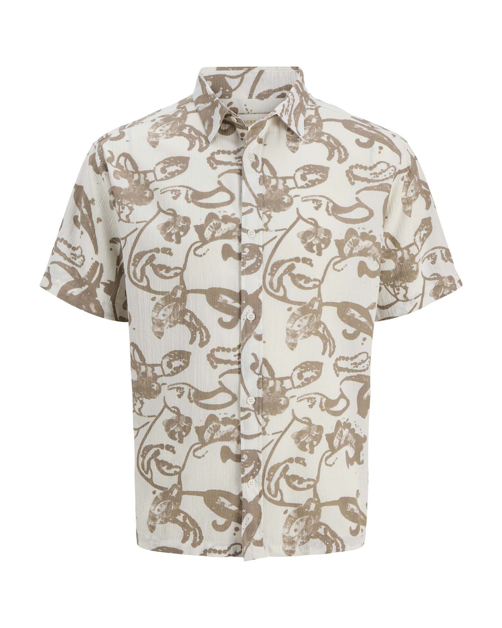Camicia bianca Jack & Jones a maniche corte con fantasia beige