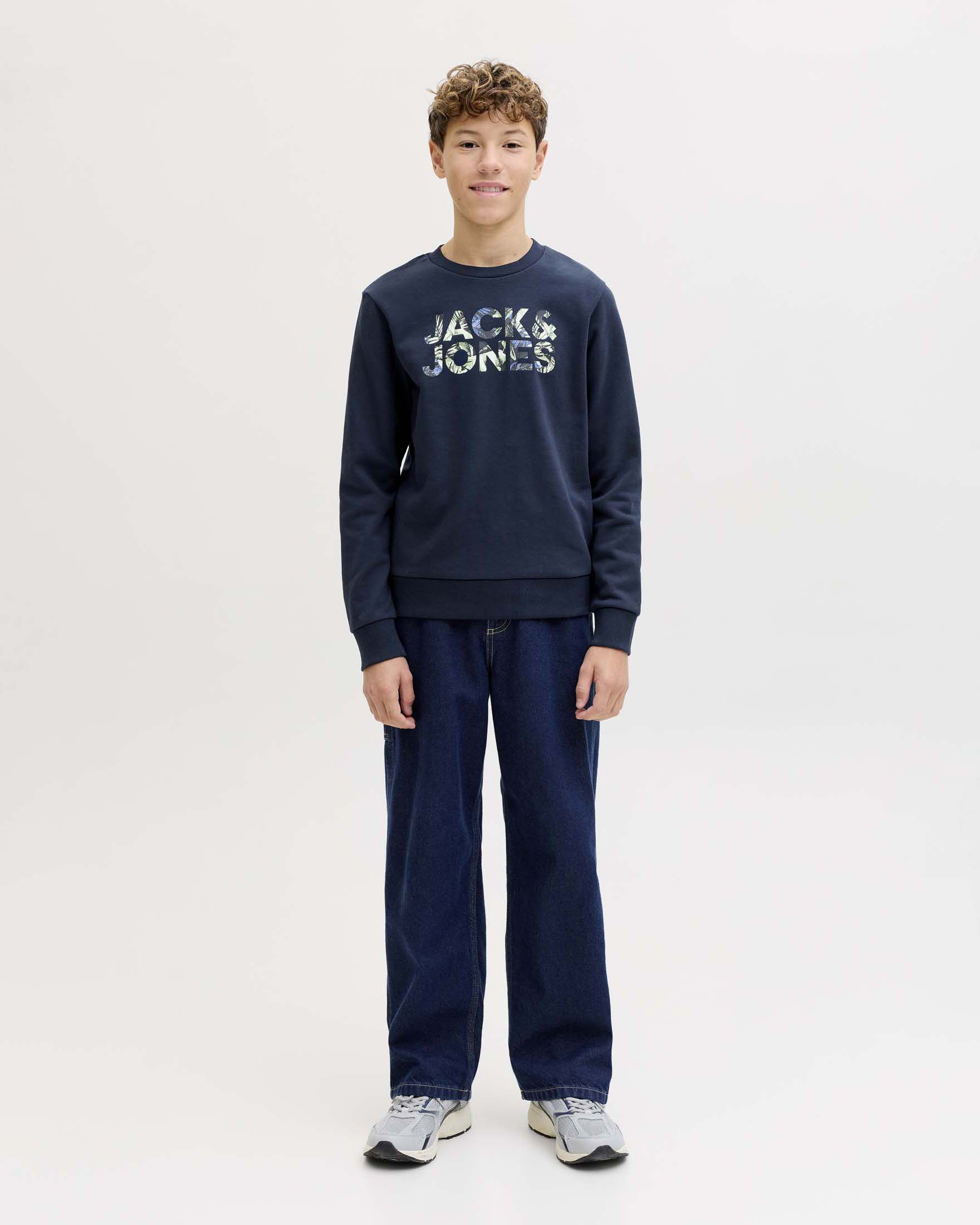 Felpa Jack & Jones blu con scritta logo hawaii