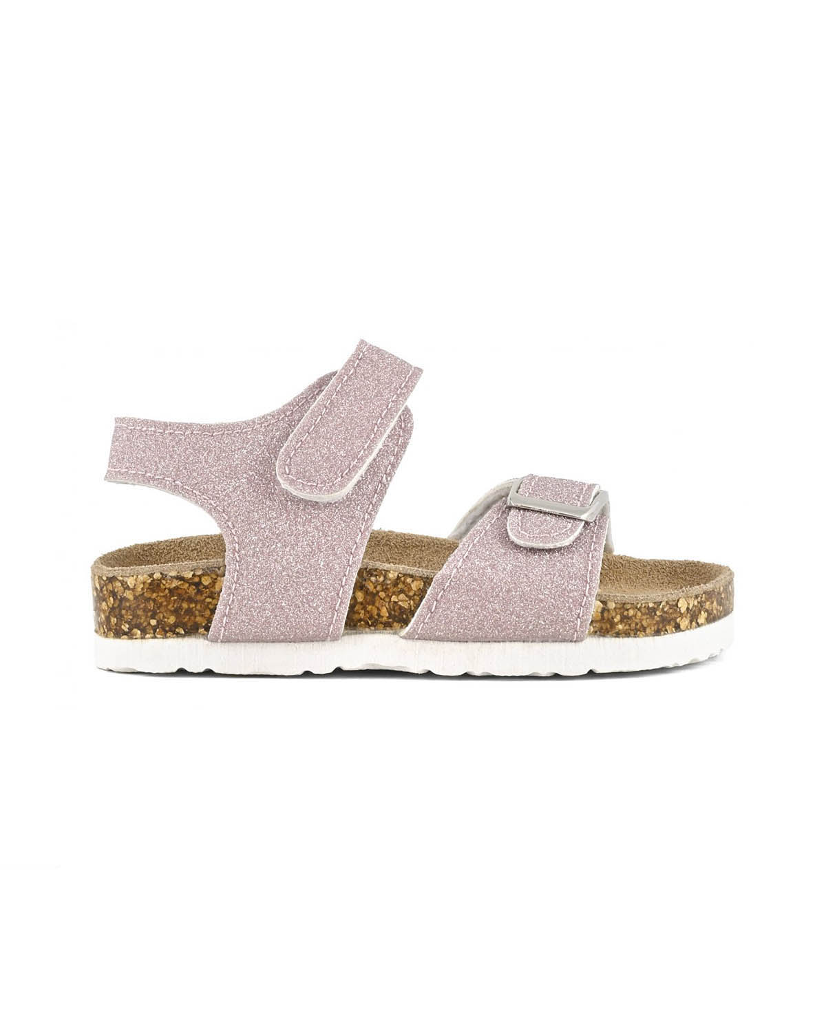 Sandalo rosa glitterato con fibbia e cinturino a strappo