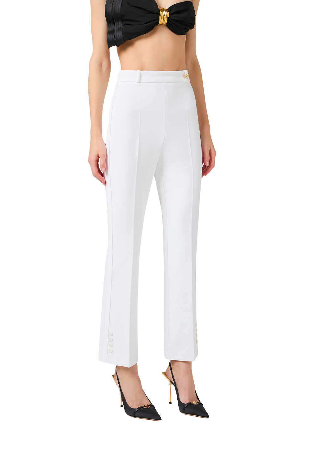 Pantaloni in Doppio Crêpe Stretch con Logo Charm