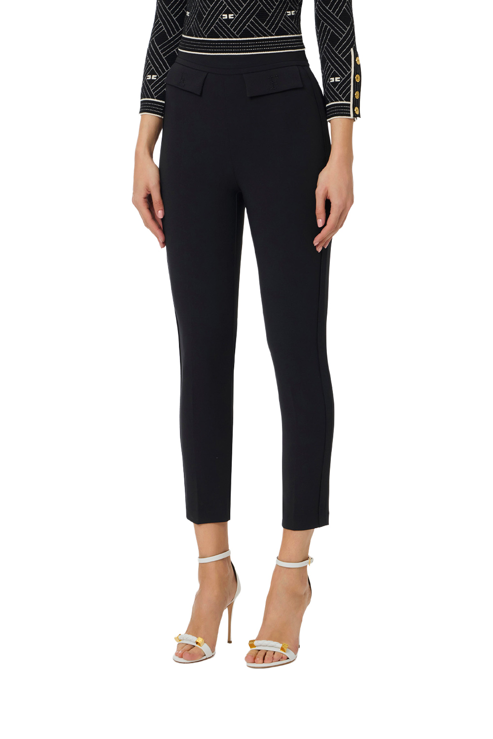 Pantaloni in Doppio Crêpe Stretch con Logo Ricamato