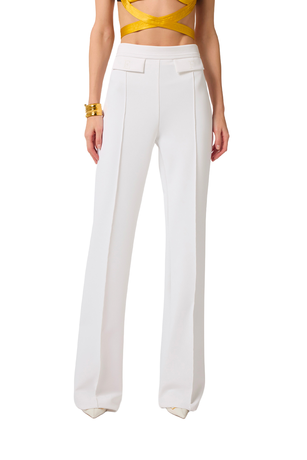 Pantalone in Doppio Crêpe Stretch con Logo Ricamato