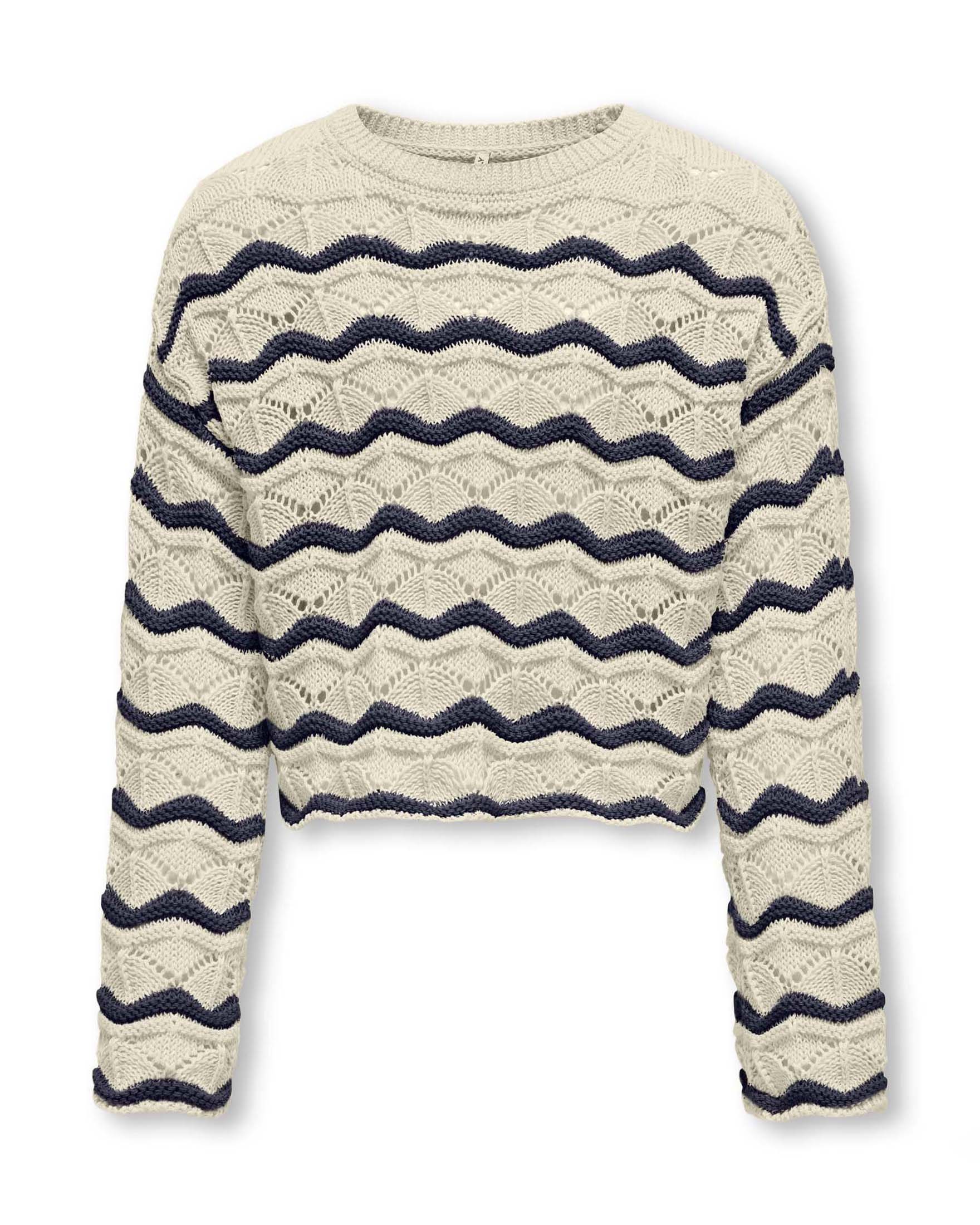 Maglia cropped Kids Only avorio e blu punzonata a maniche lunghe