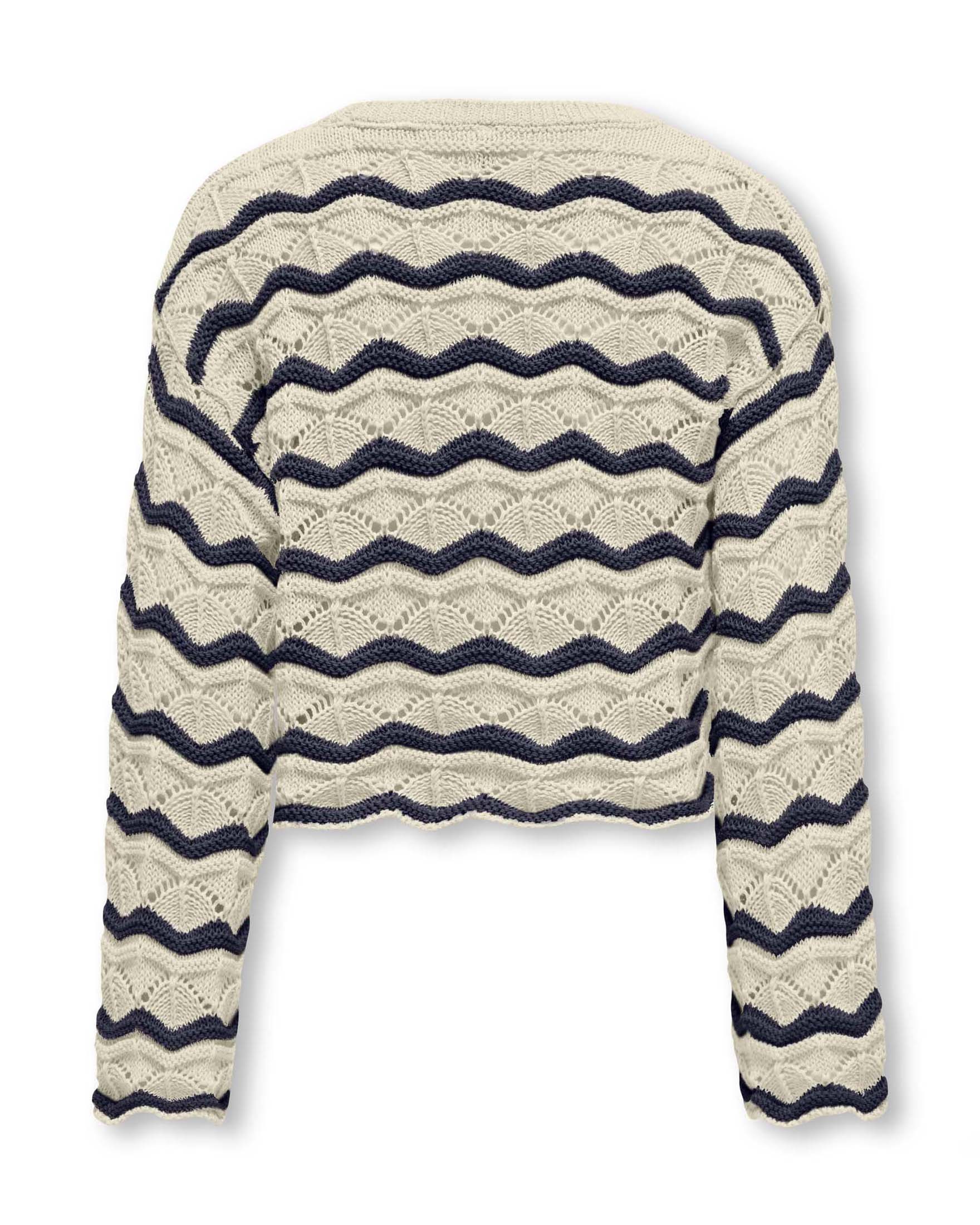 Maglia cropped Kids Only avorio e blu punzonata a maniche lunghe image