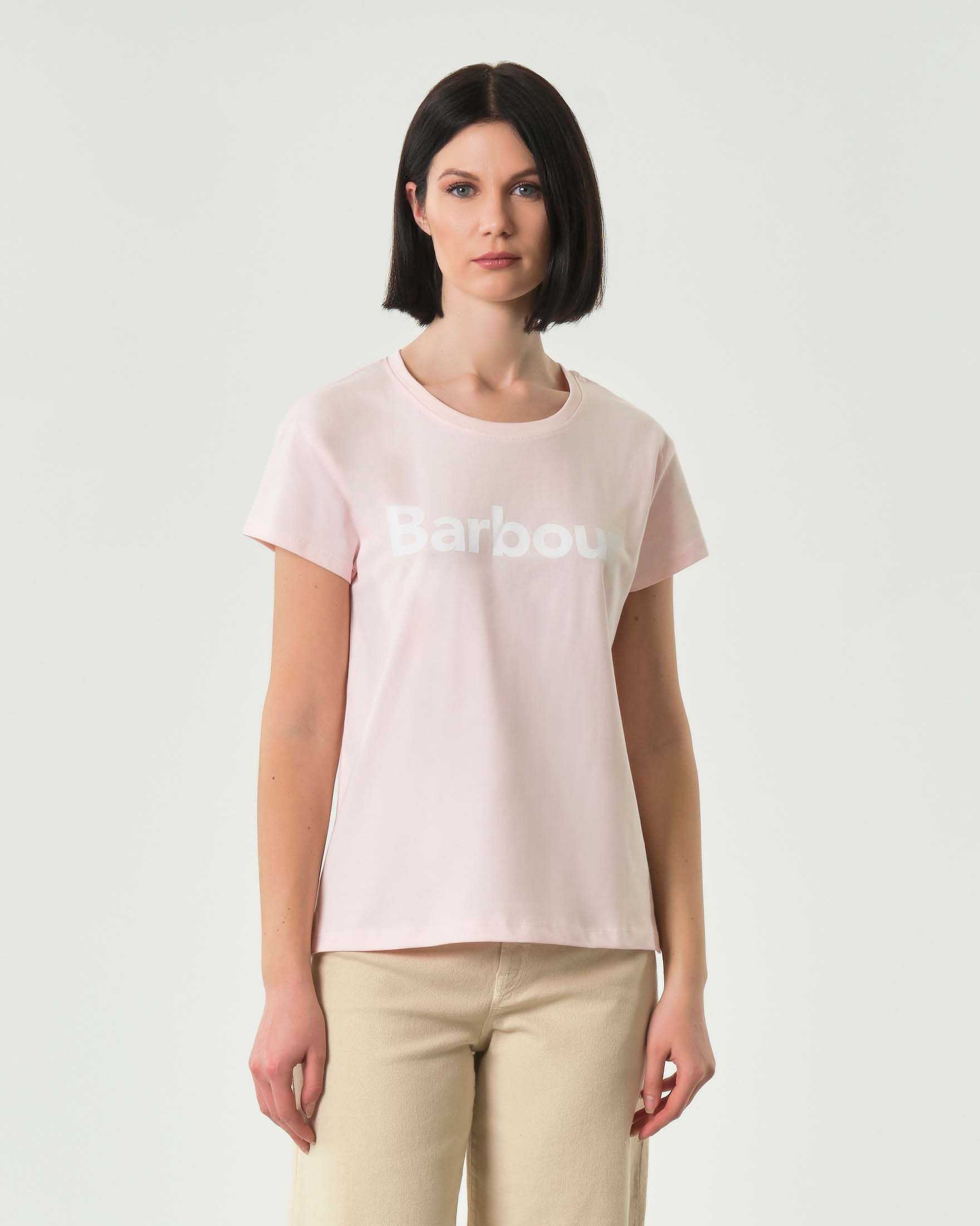 T-shirt Barbour rosa mezza manica con logo stampato