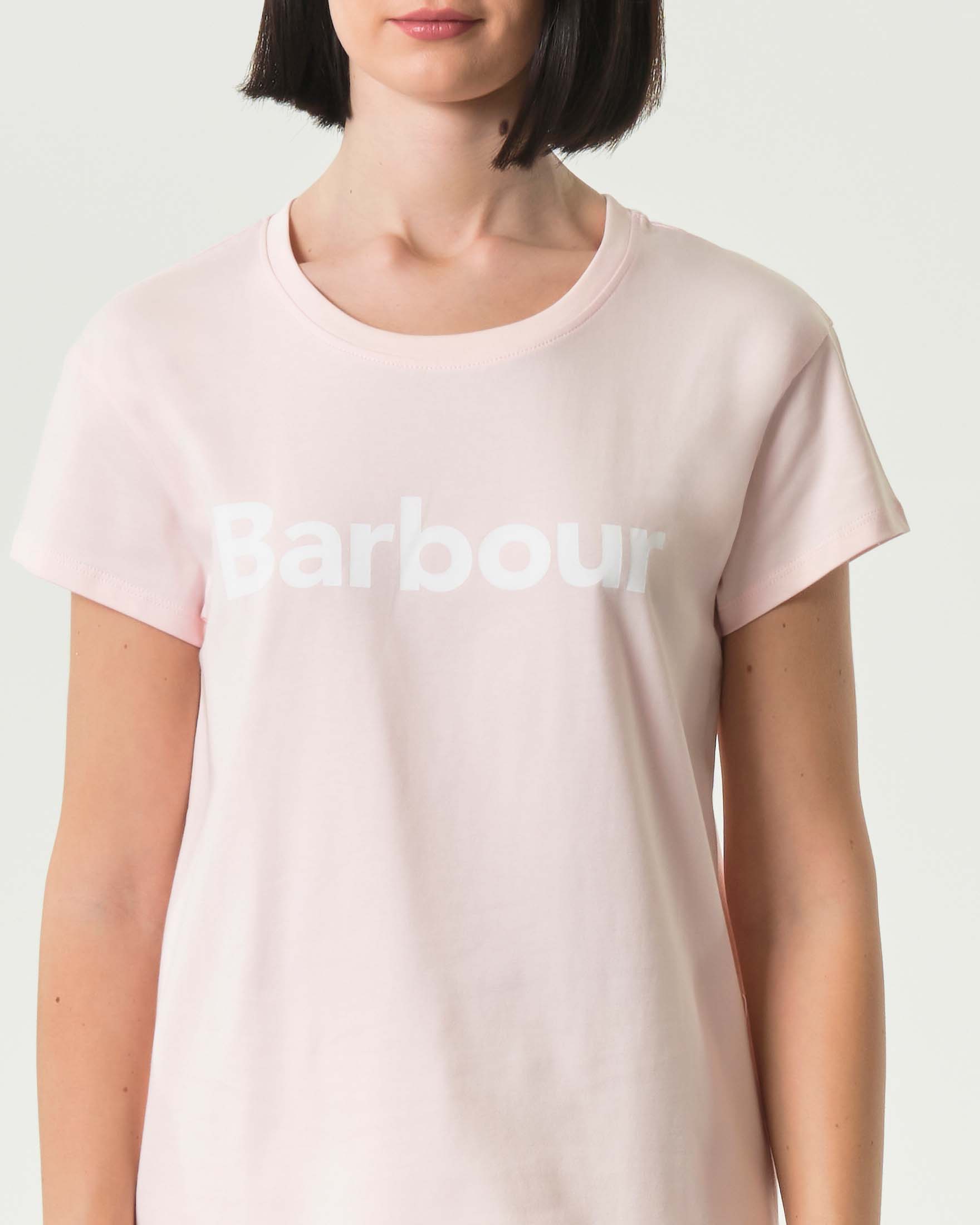 T-shirt Barbour rosa mezza manica con logo stampato image