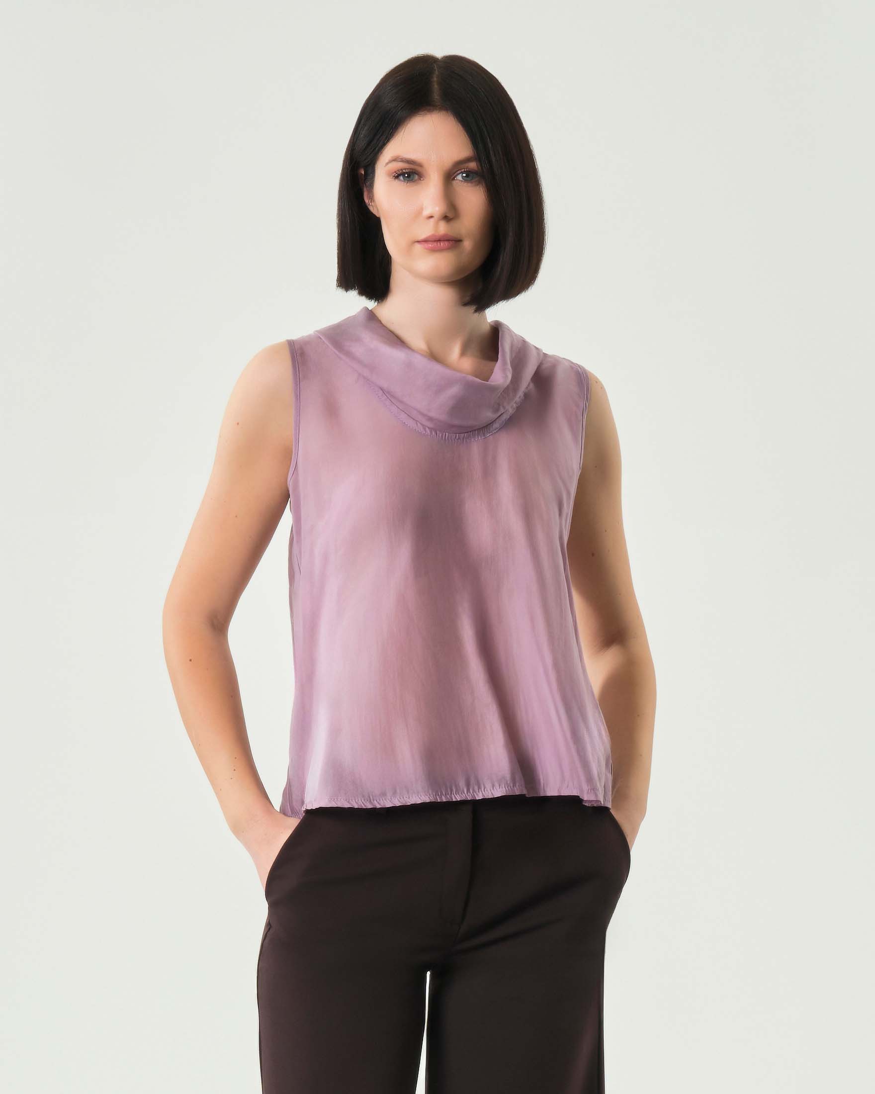 Blusa color ciclamino Hlo! con scollo a ciambella
