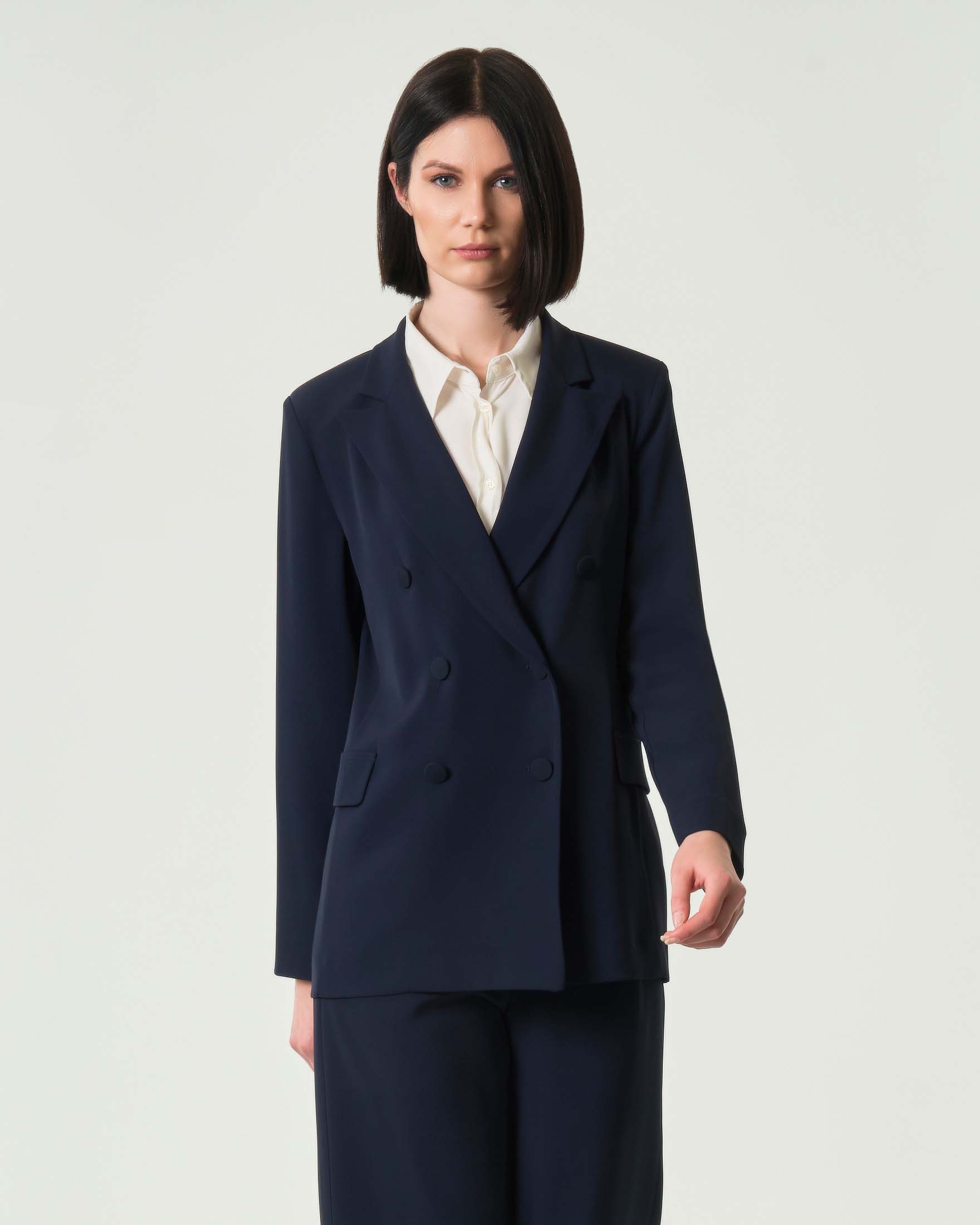 Giacca blu doppiopetto Hlo! in cady con rever a lancia