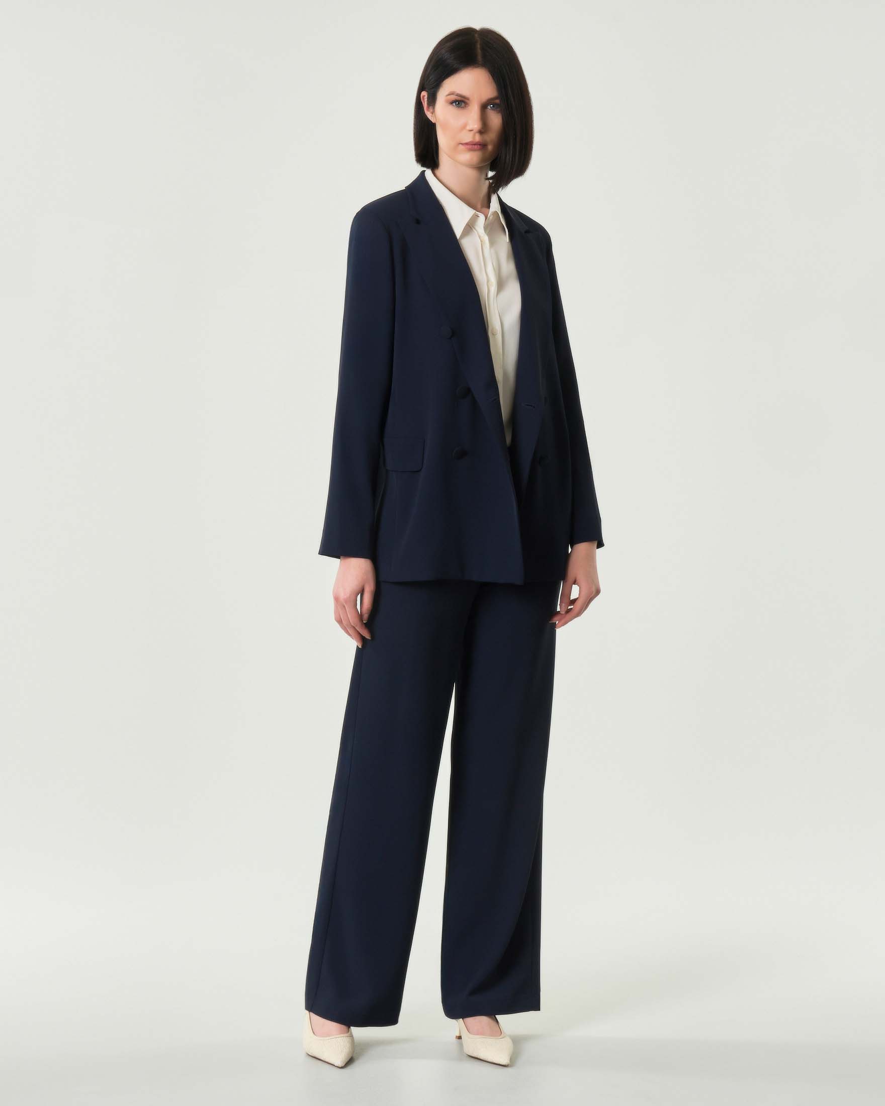 Giacca blu doppiopetto Hlo! in cady con rever a lancia image