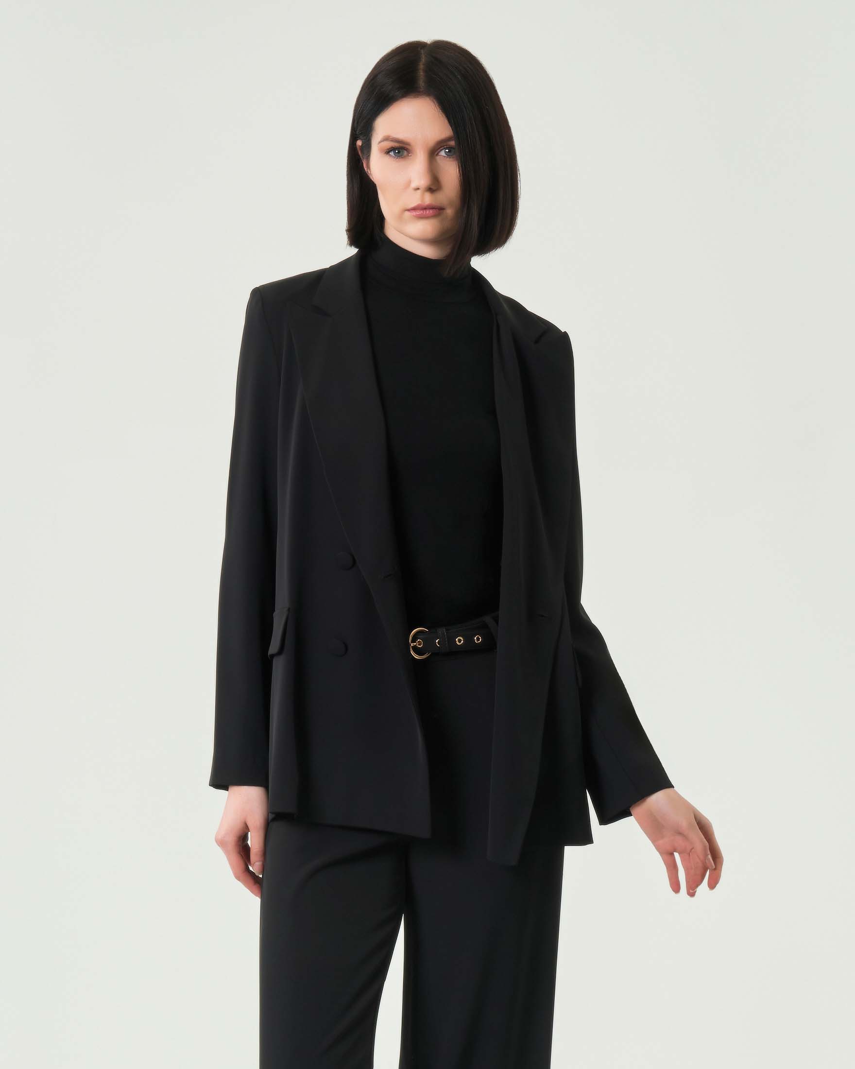 Giacca nera doppiopetto Hlo! in cady con rever a lancia