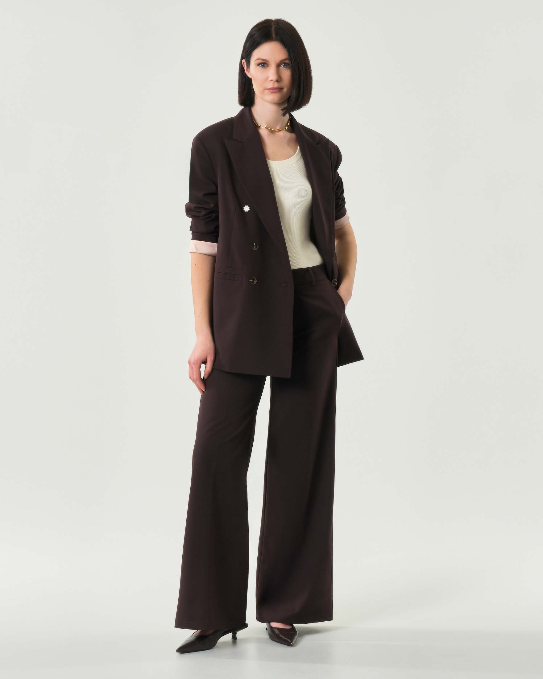 Blazer oversize marrone Hlo! doppiopetto in misto viscosa con rever a lancia image