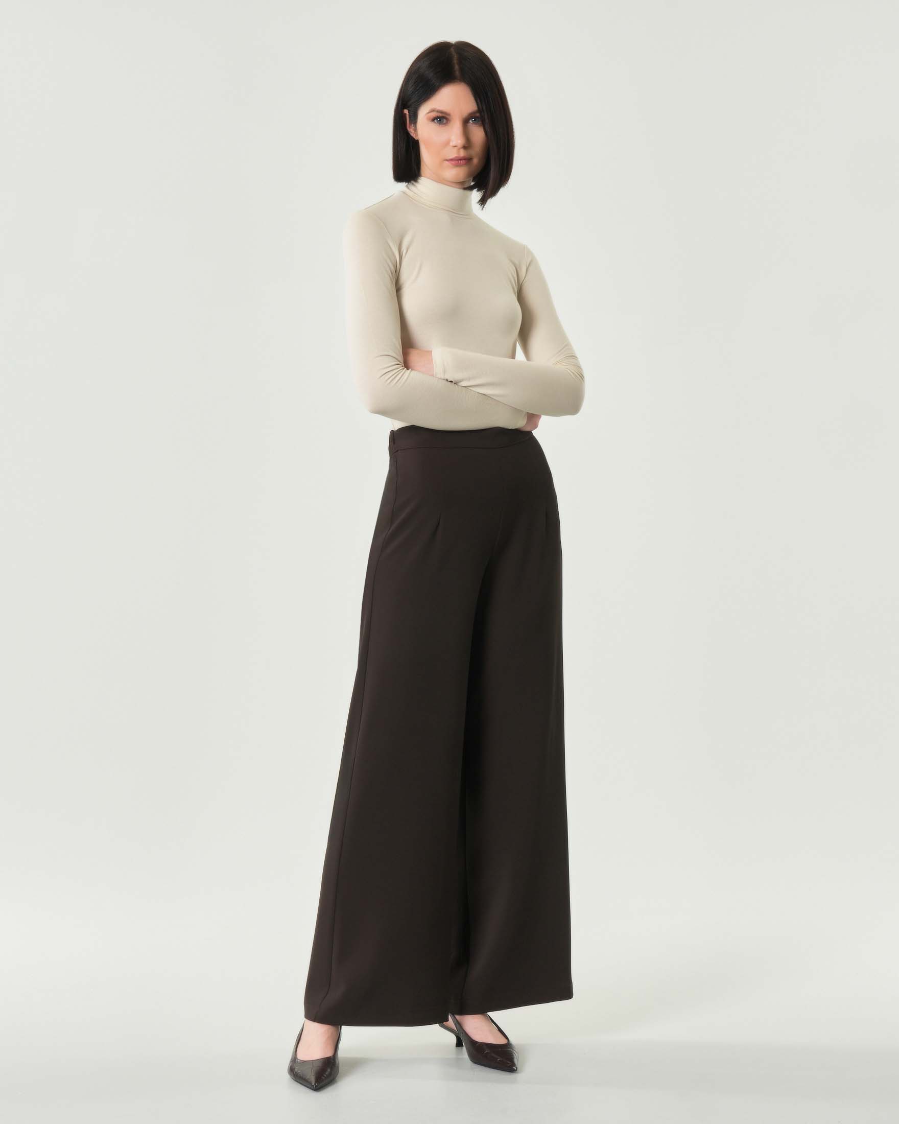 Pantaloni palazzo marroni Hlo! in crèpe