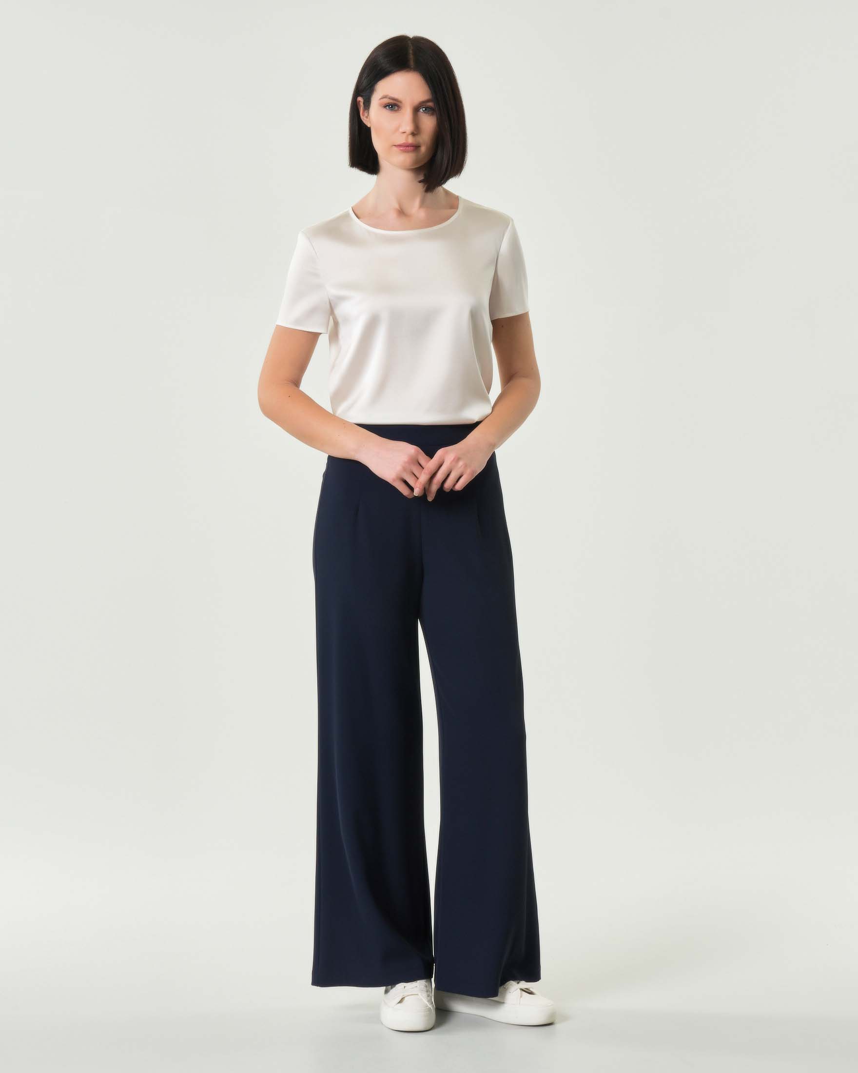 Pantaloni palazzo blu Hlo! in crèpe