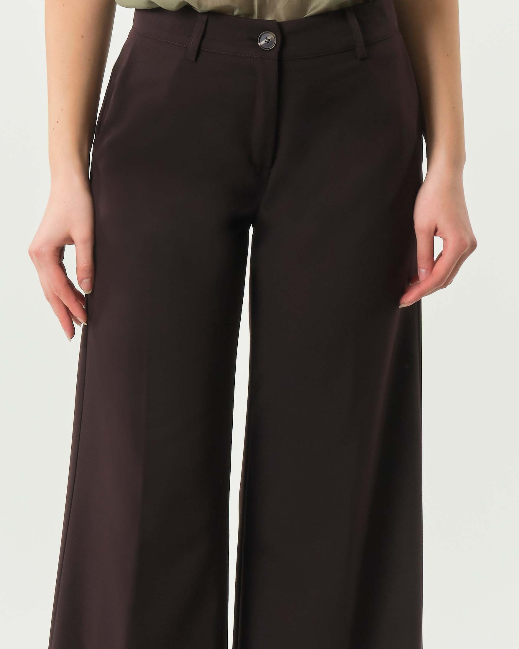 Pantaloni palazzo marroni Hlo! in tela di viscosa stretch image