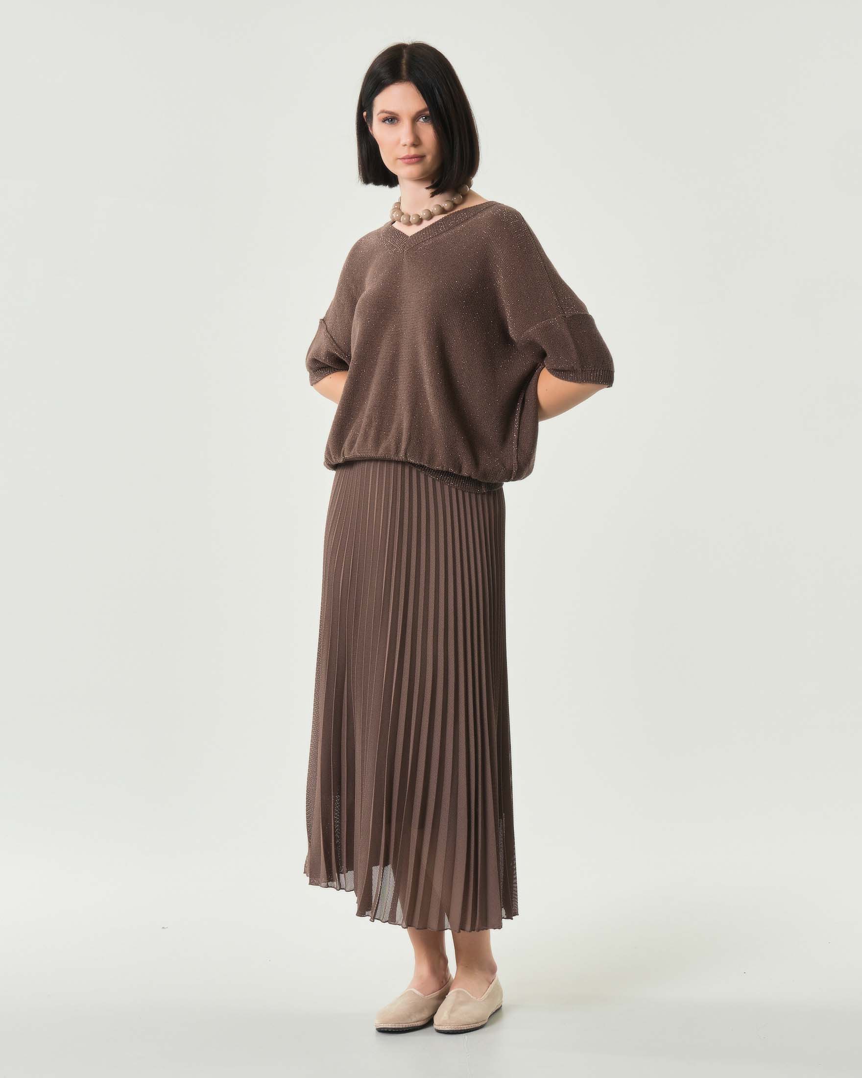 Maglia marrone Marella Monochrome in misto cotone con inserti in lurex e maniche a tre quarti image