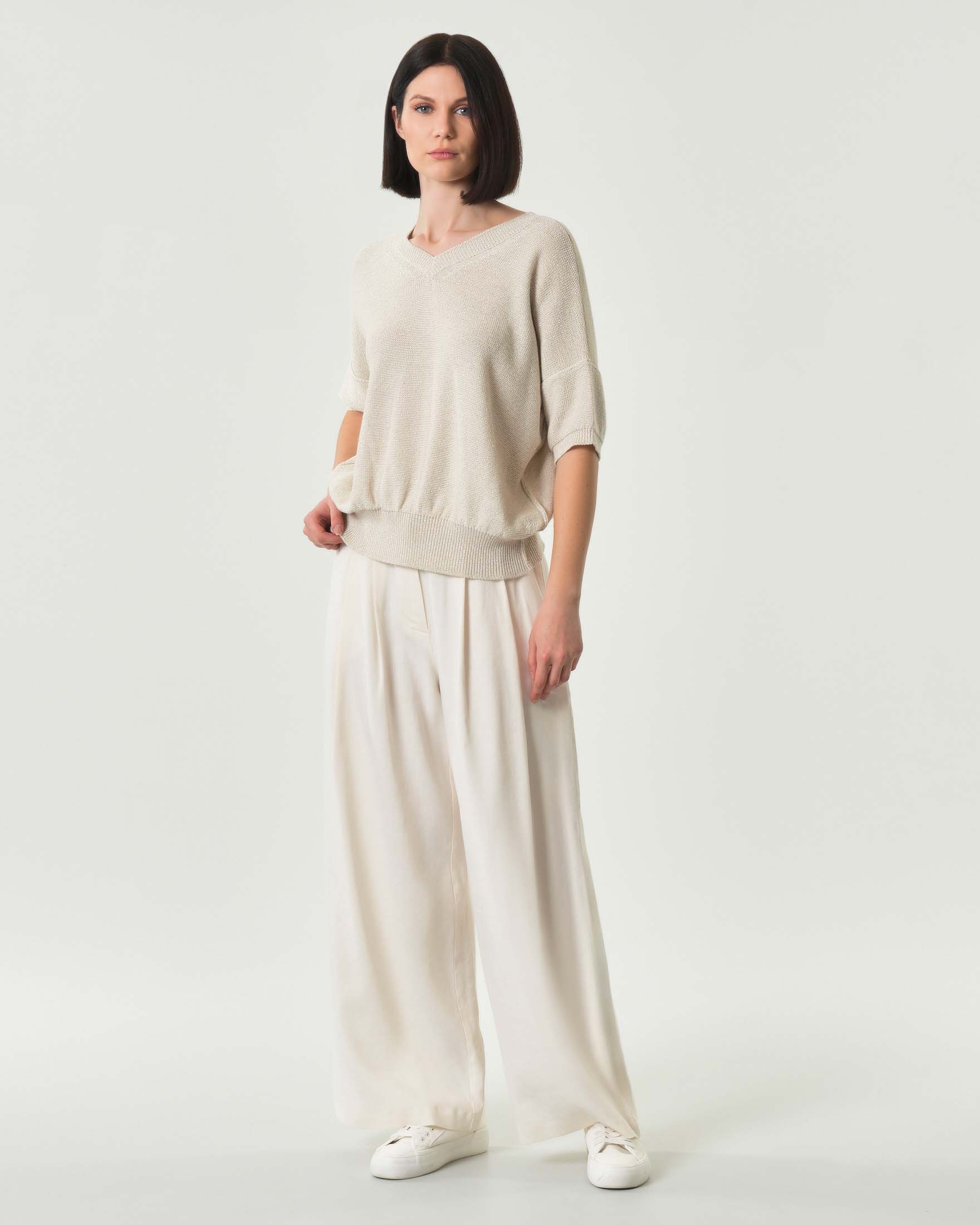 Maglia avorio Marella Monochrome in misto cotone con inserti in lurex a maniche tre quarti image