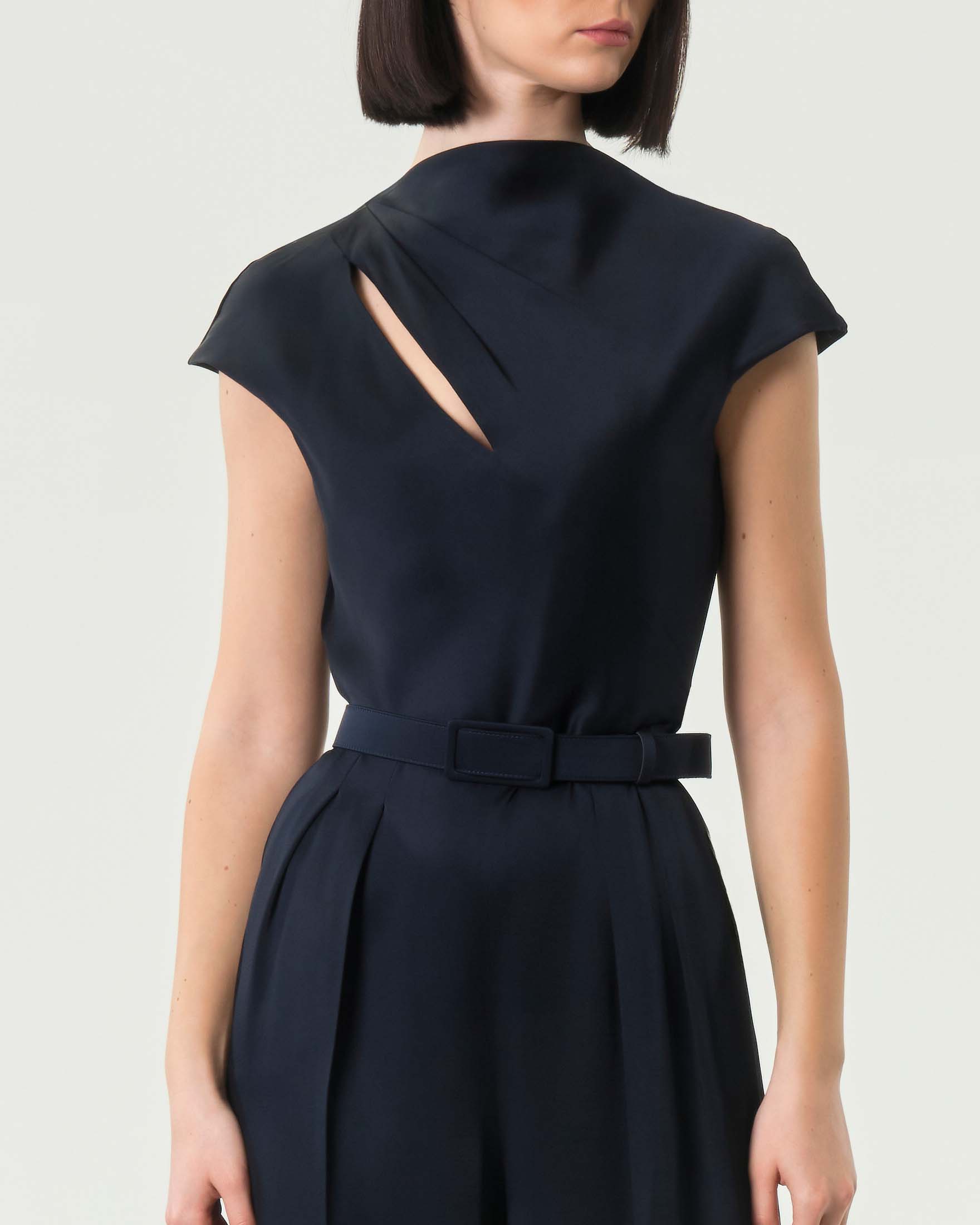 Tuta blu a maniche corte Max Mara Studio in envers satin con corpetto drappeggiato image