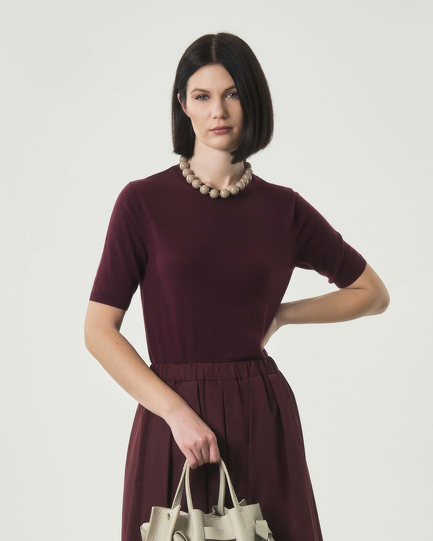 Maglia bordeaux Weekend a manica corta in misto lana e cashmere