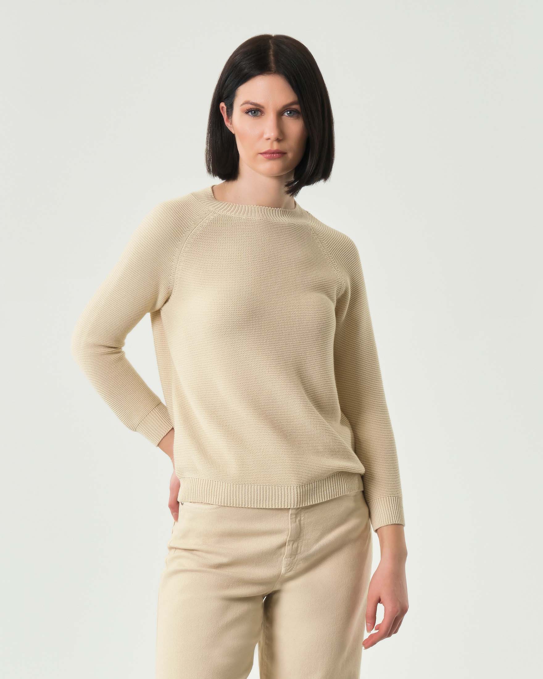 Maglia avorio Weekend in puro cotone con maniche tre quarti