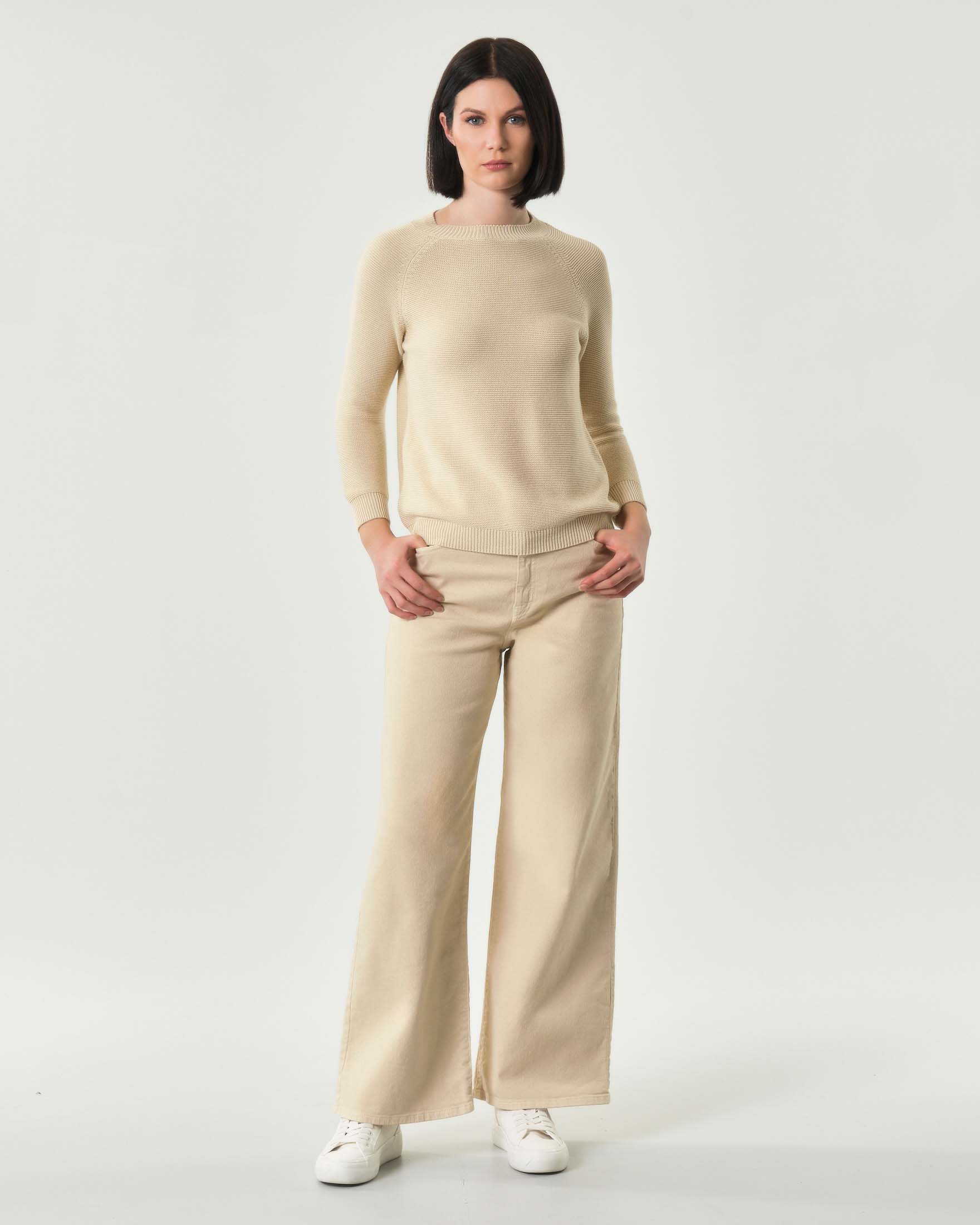 Pantalone cinque tasche sabbia Weekend dalla linea wide in drill di cotone stretch