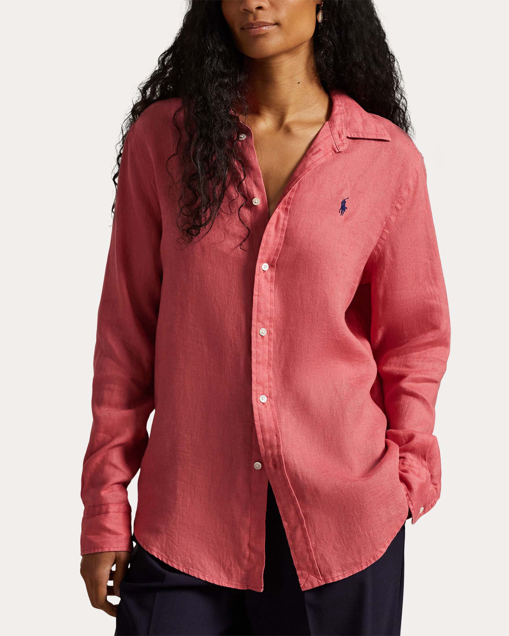 Camicia color corallo Polo Ralph Lauren in puro lino con logo Pony