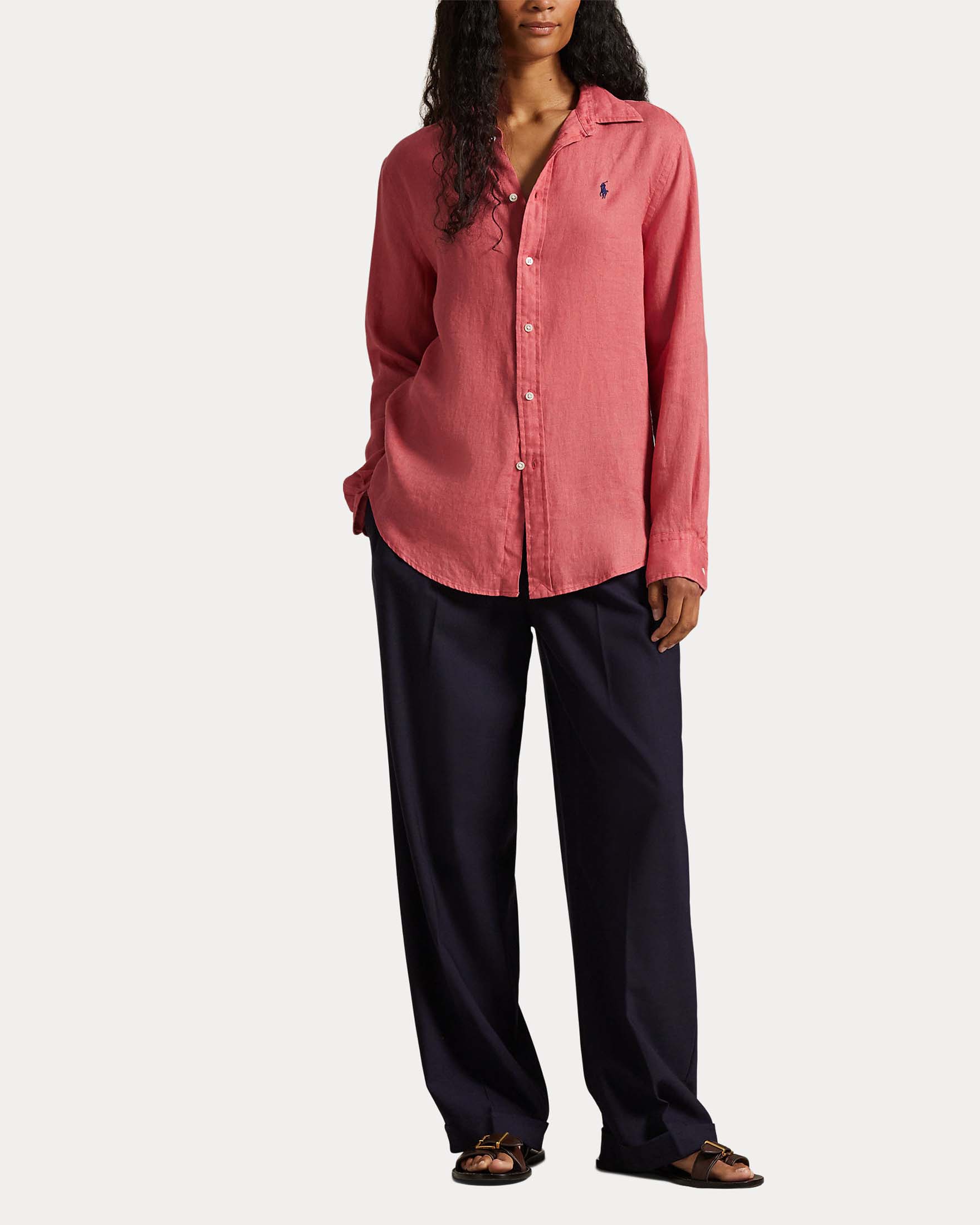 Camicia color corallo Polo Ralph Lauren in puro lino con logo Pony image