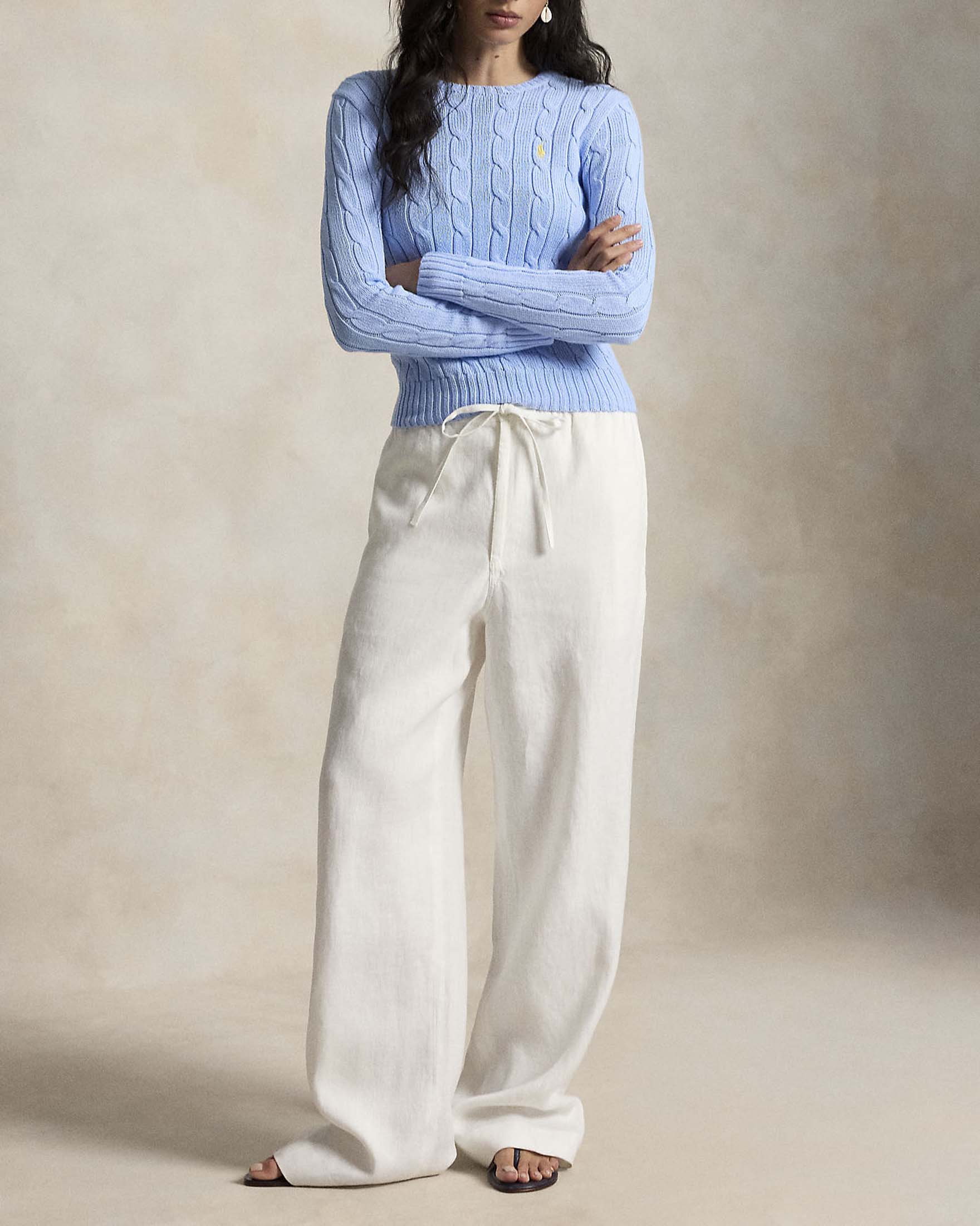 Maglioncino aderente a trecce Polo Ralph Lauren azzurro girocollo