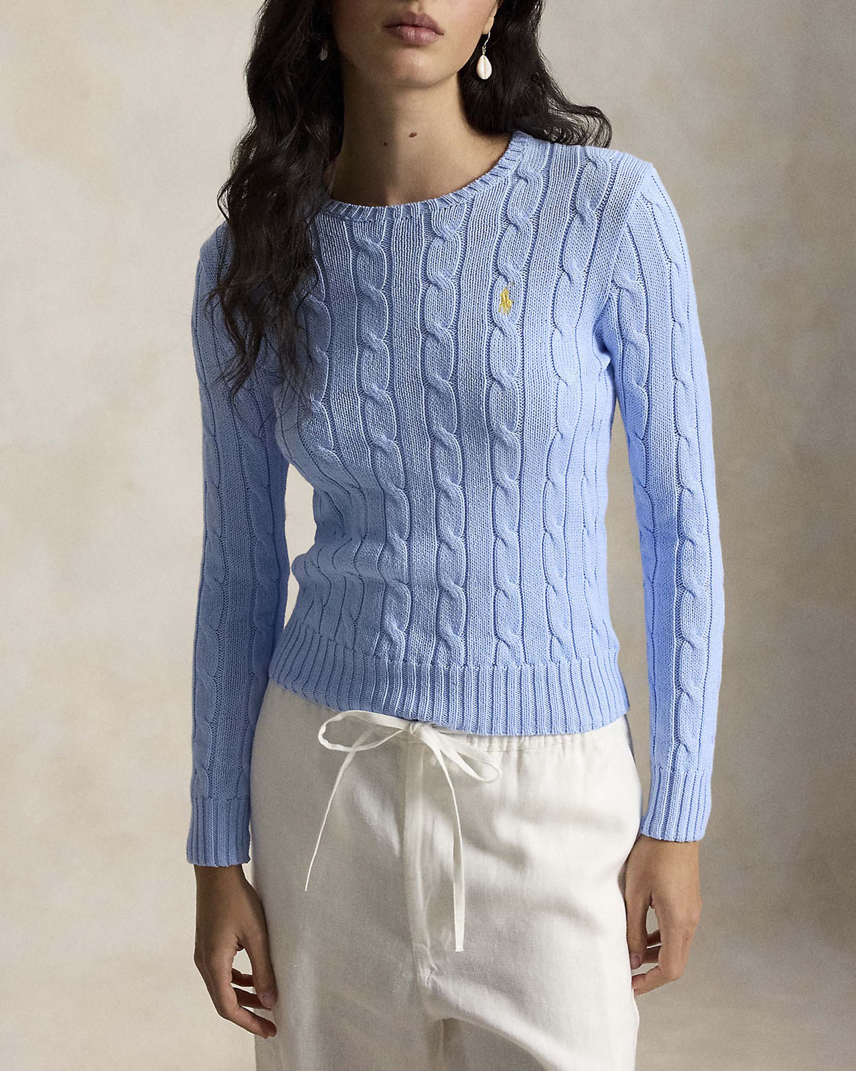 Maglioncino aderente a trecce Polo Ralph Lauren azzurro girocollo image