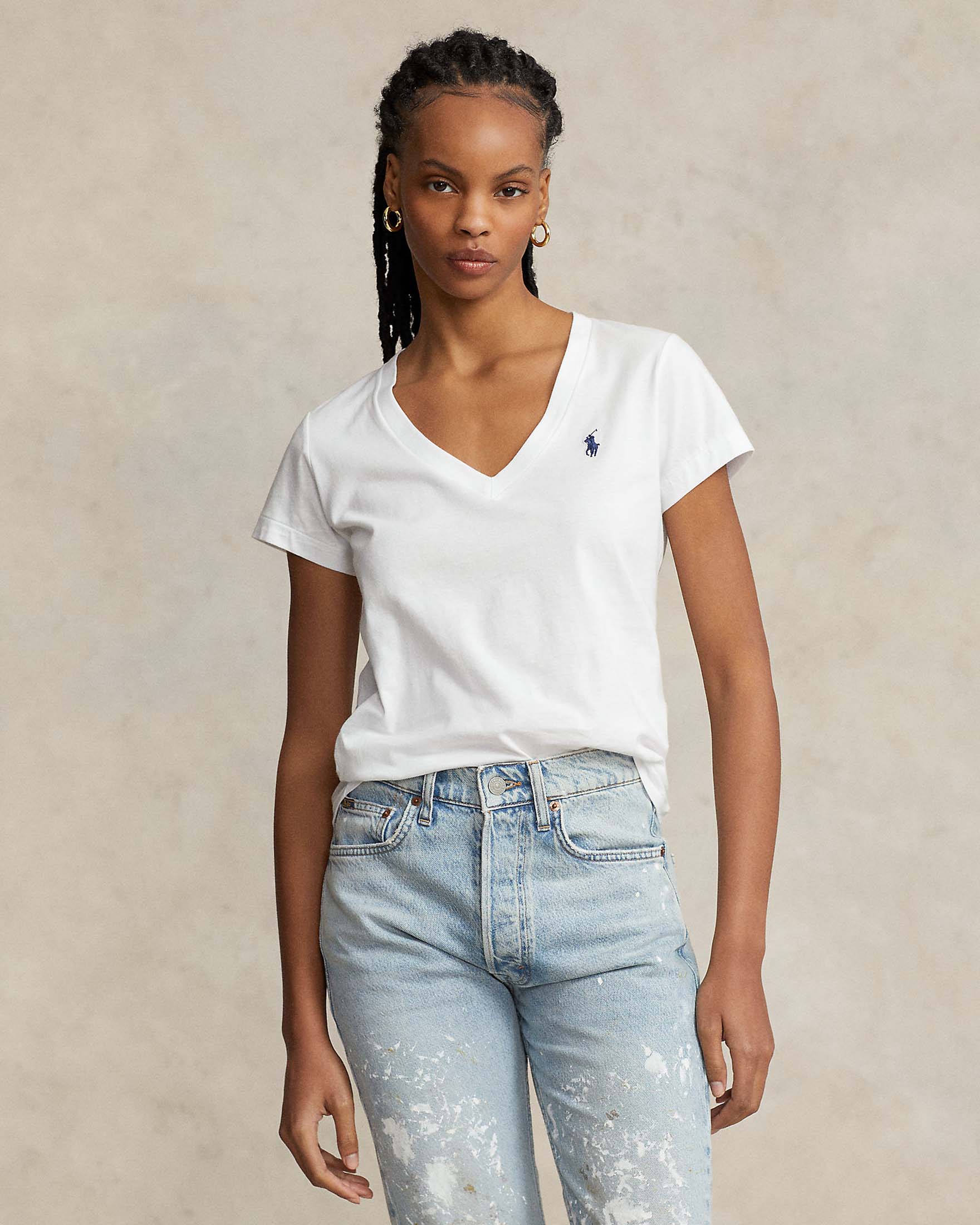 T-shirt a maniche corte Polo Ralph Lauren bianca con scollo a V