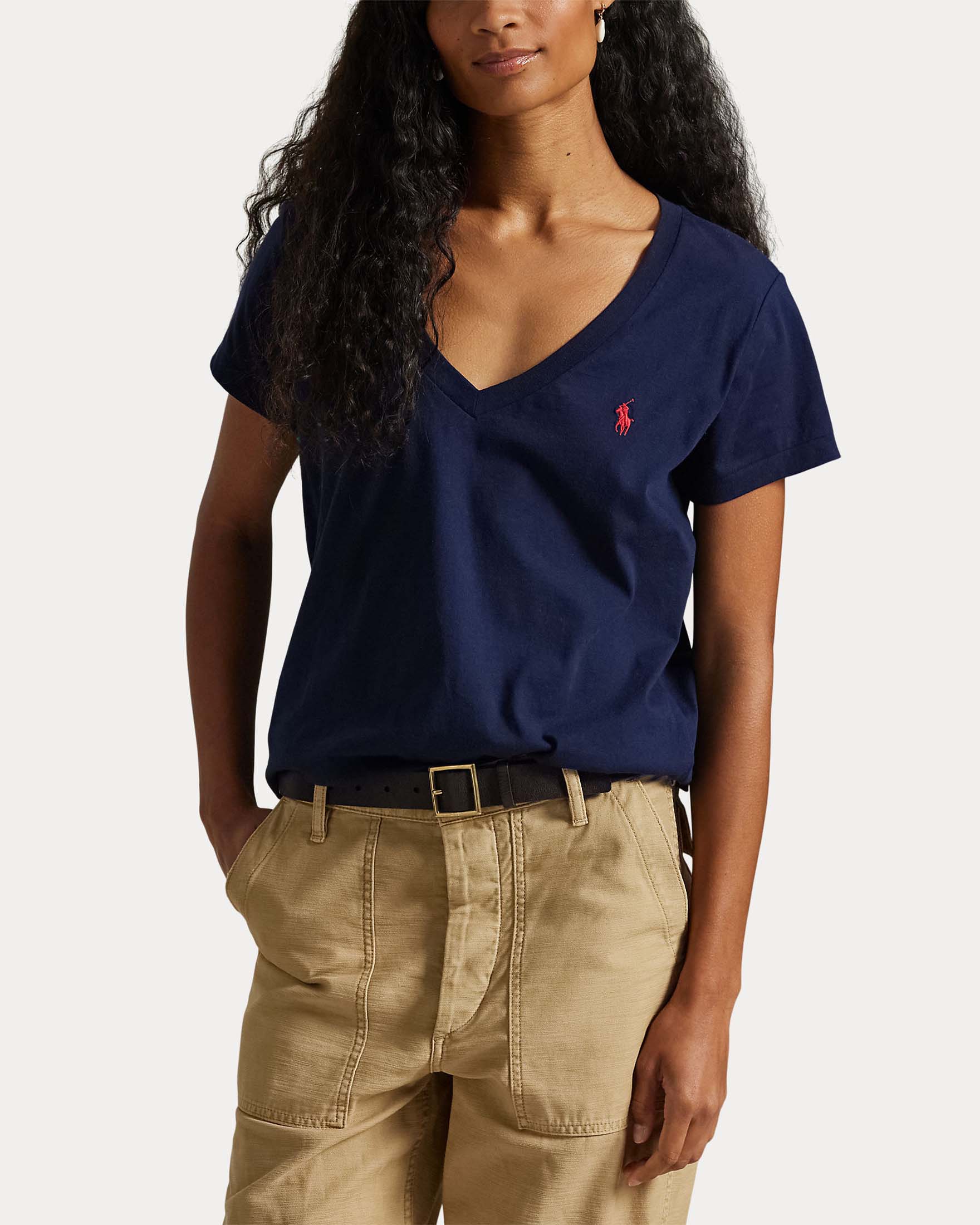 T-shirt a maniche corte Polo Ralph Lauren blu con scollo a V