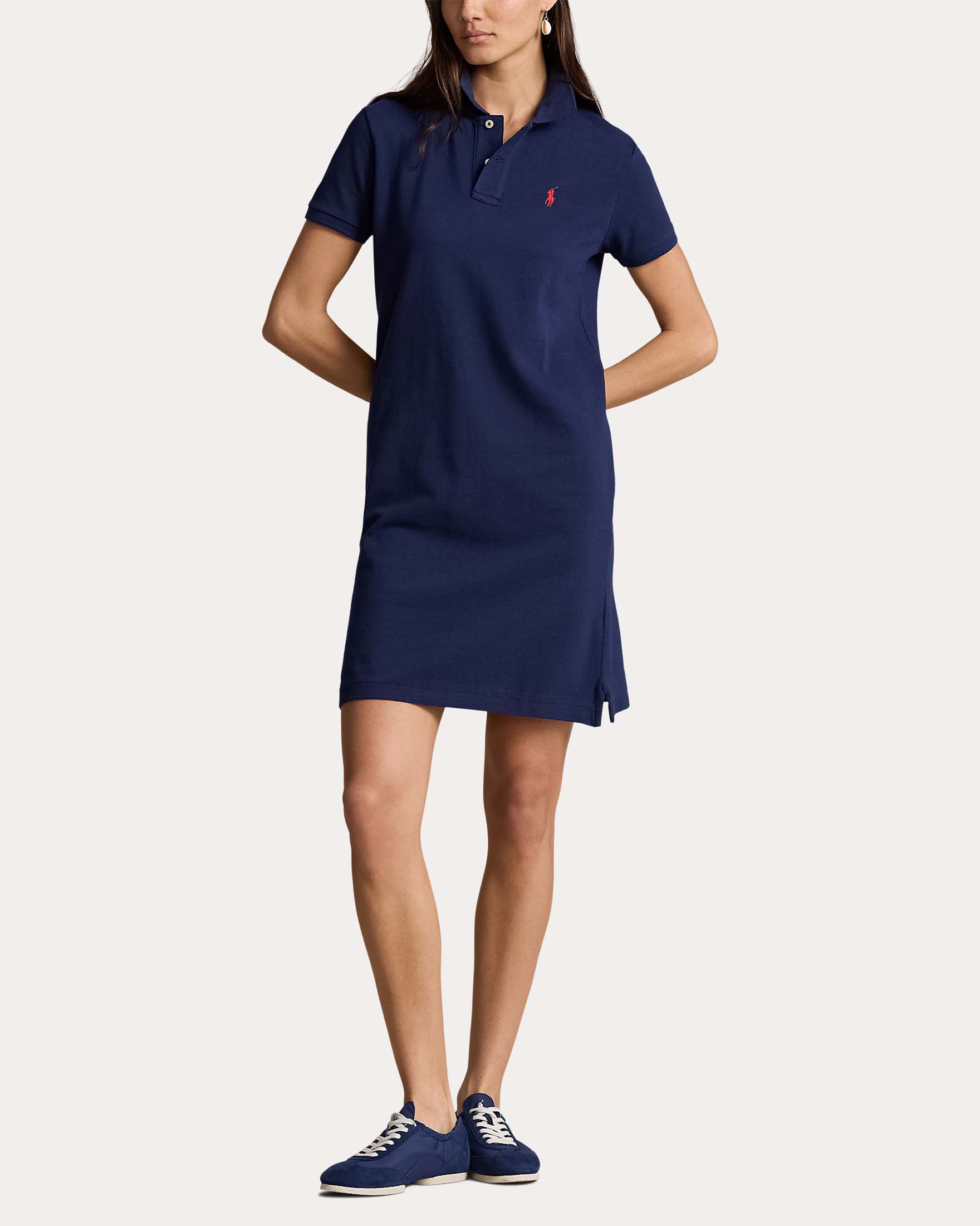 Abito corto blu Polo Ralph Lauren con collo a polo e maniche corte in piquè di cotone