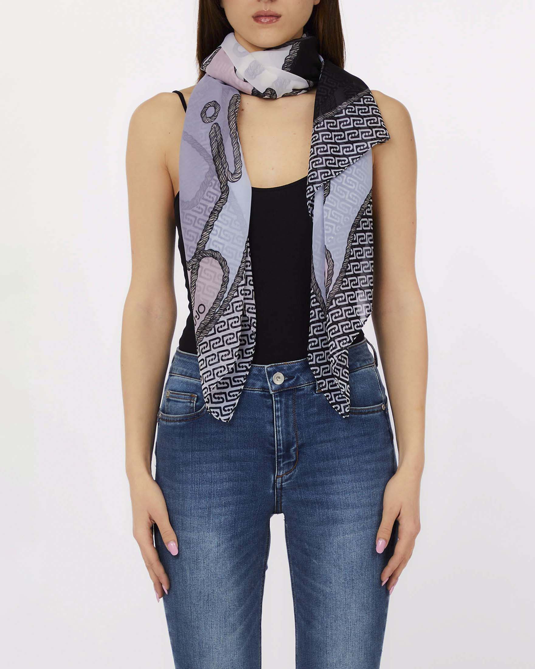 Foulard Liu Jo Accessories nero in tessuto leggero con stampa grafica e logo