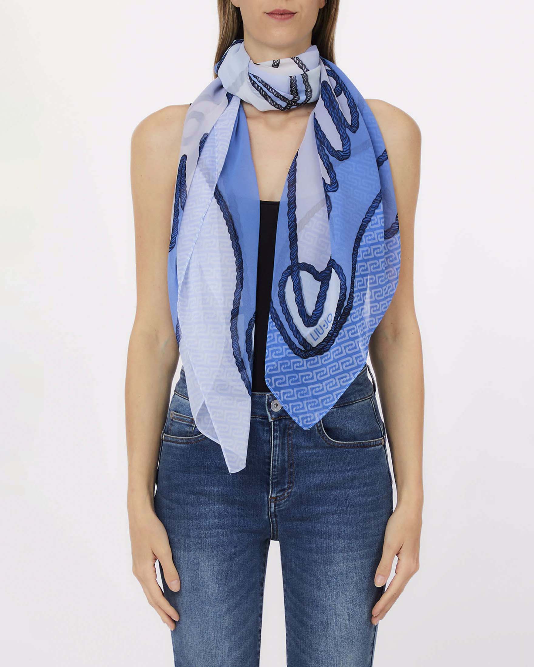 Foulard Liu Jo Accessories azzurro in tessuto leggero con stampa logo