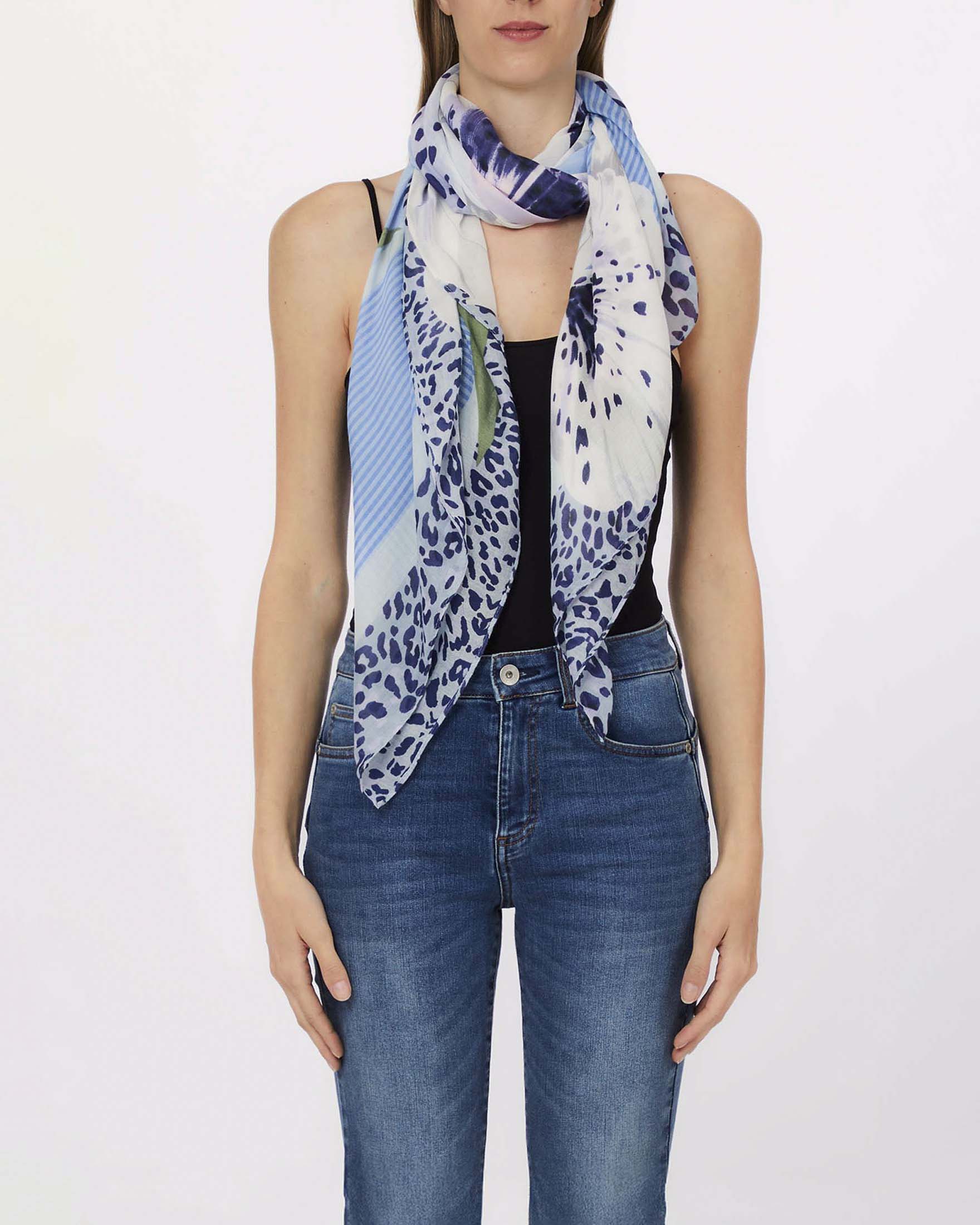 Sciarpa Liu Jo Accessories azzurra in viscosa con stampa floreale e animalier