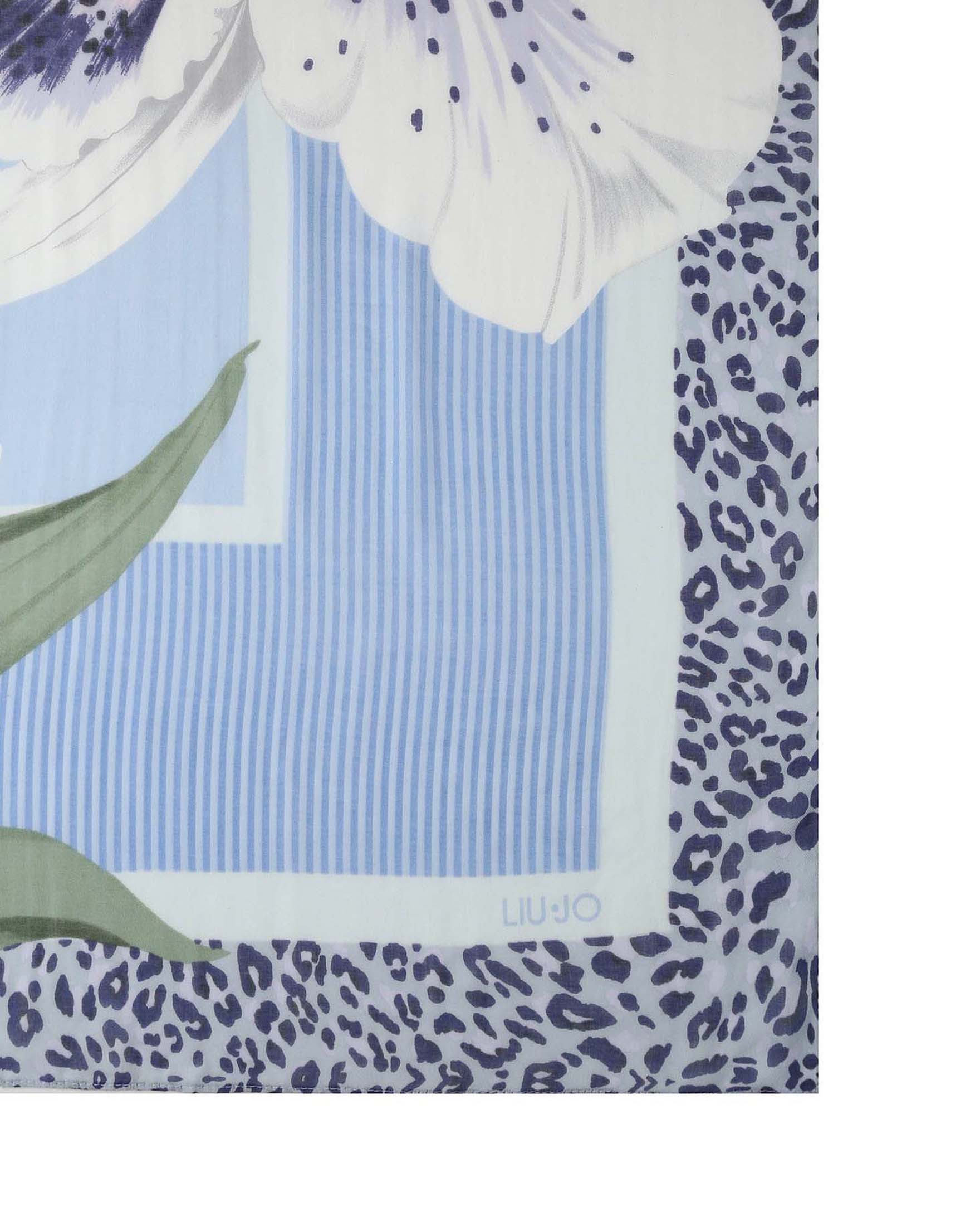 Sciarpa Liu Jo Accessories azzurra in viscosa con stampa floreale e animalier image